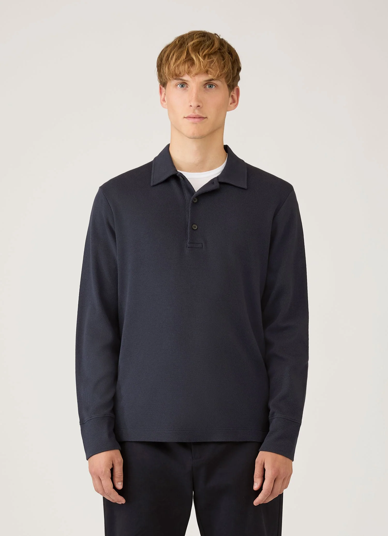 Men's Long Sleeve Cellulock Polo Shirt in Navy - Image 2