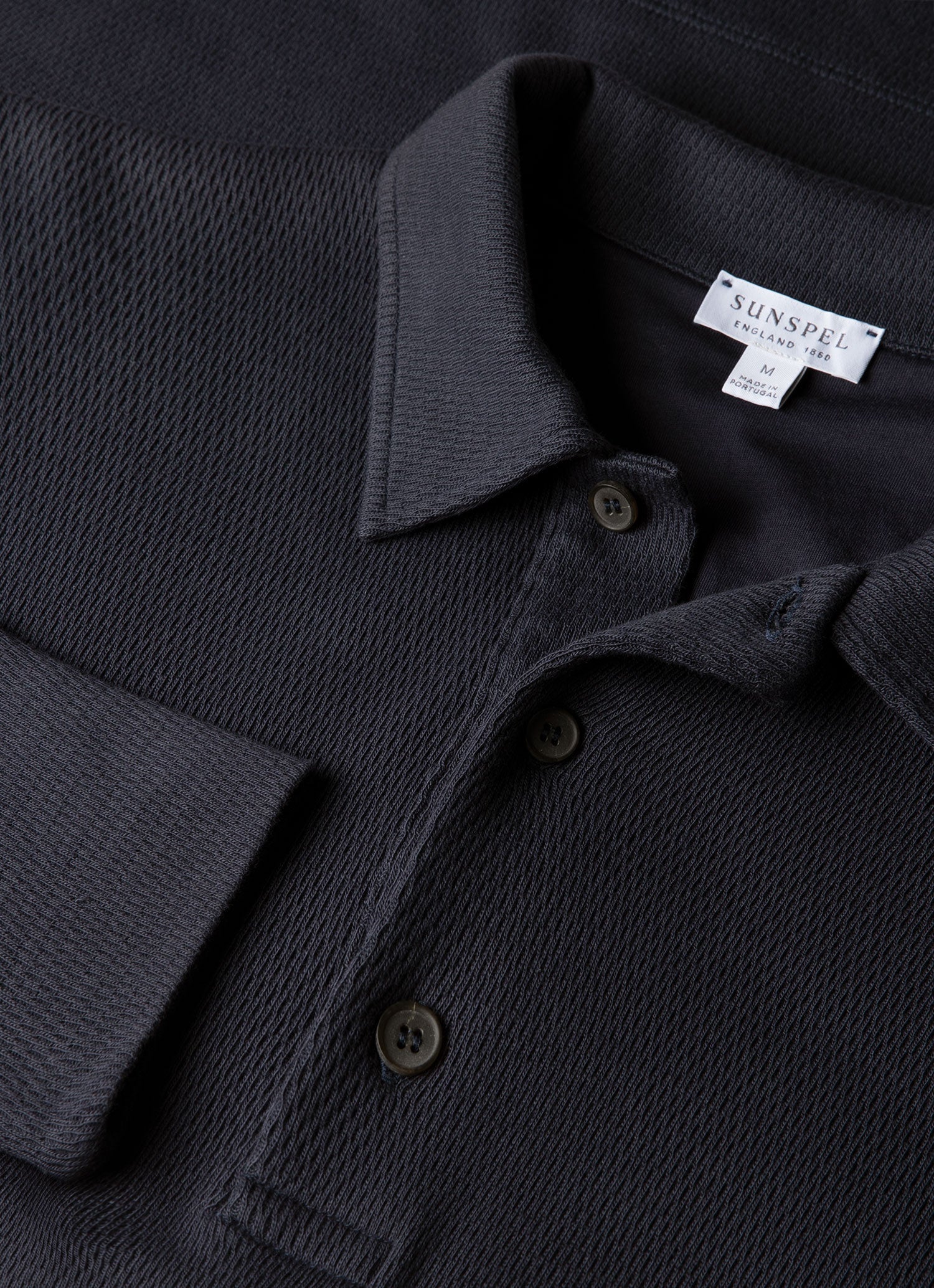 Men's Long Sleeve Cellulock Polo Shirt in Navy - Image 4