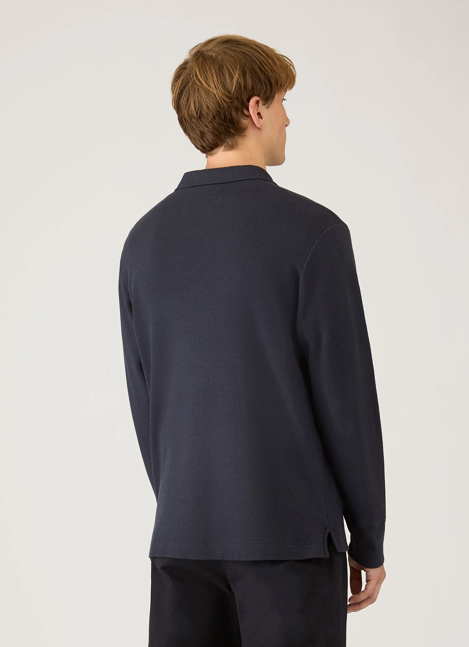 Men's Long Sleeve Cellulock Polo Shirt in Navy - Image 5