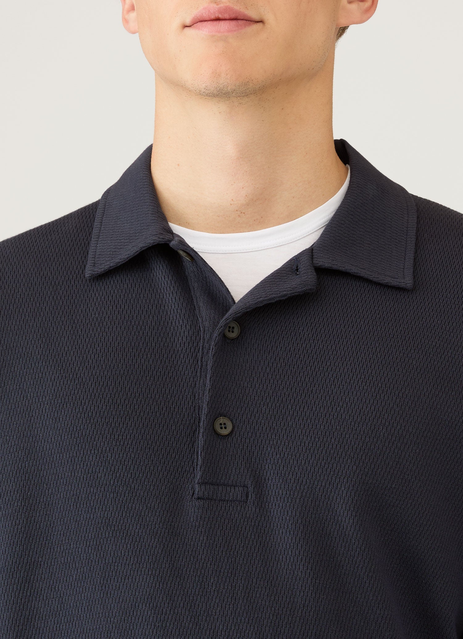 Men's Long Sleeve Cellulock Polo Shirt in Navy - Image 6
