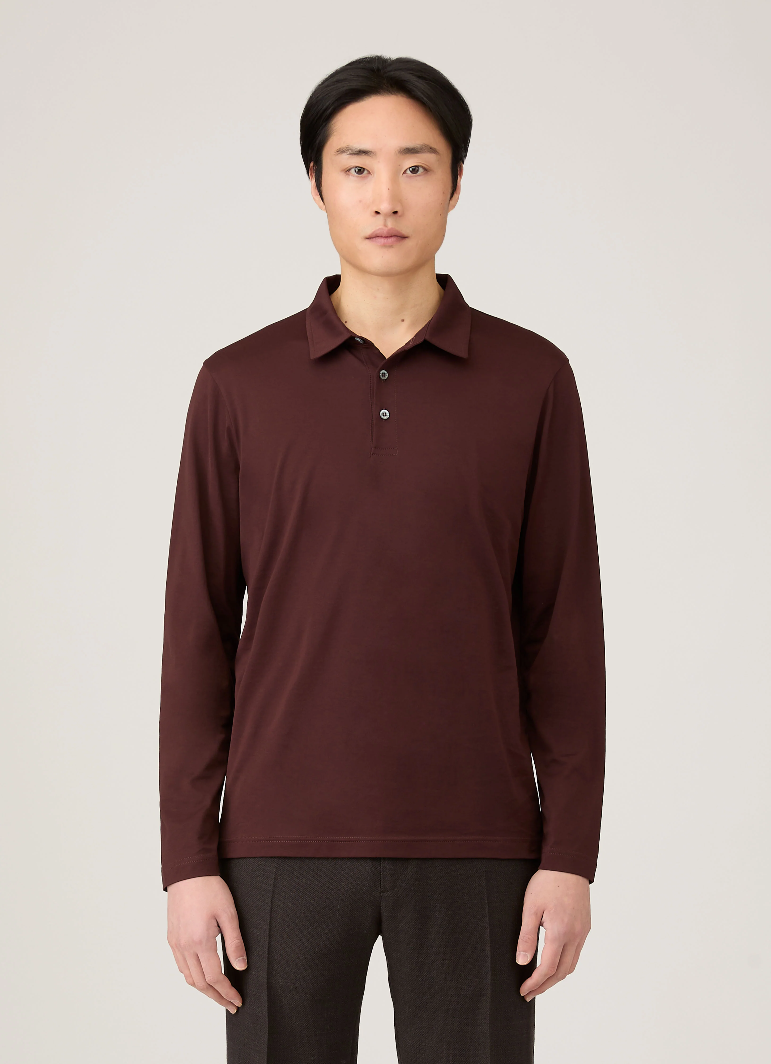 Men's Long Sleeve Classic Jersey Polo Shirt in Bakelite - Image 2