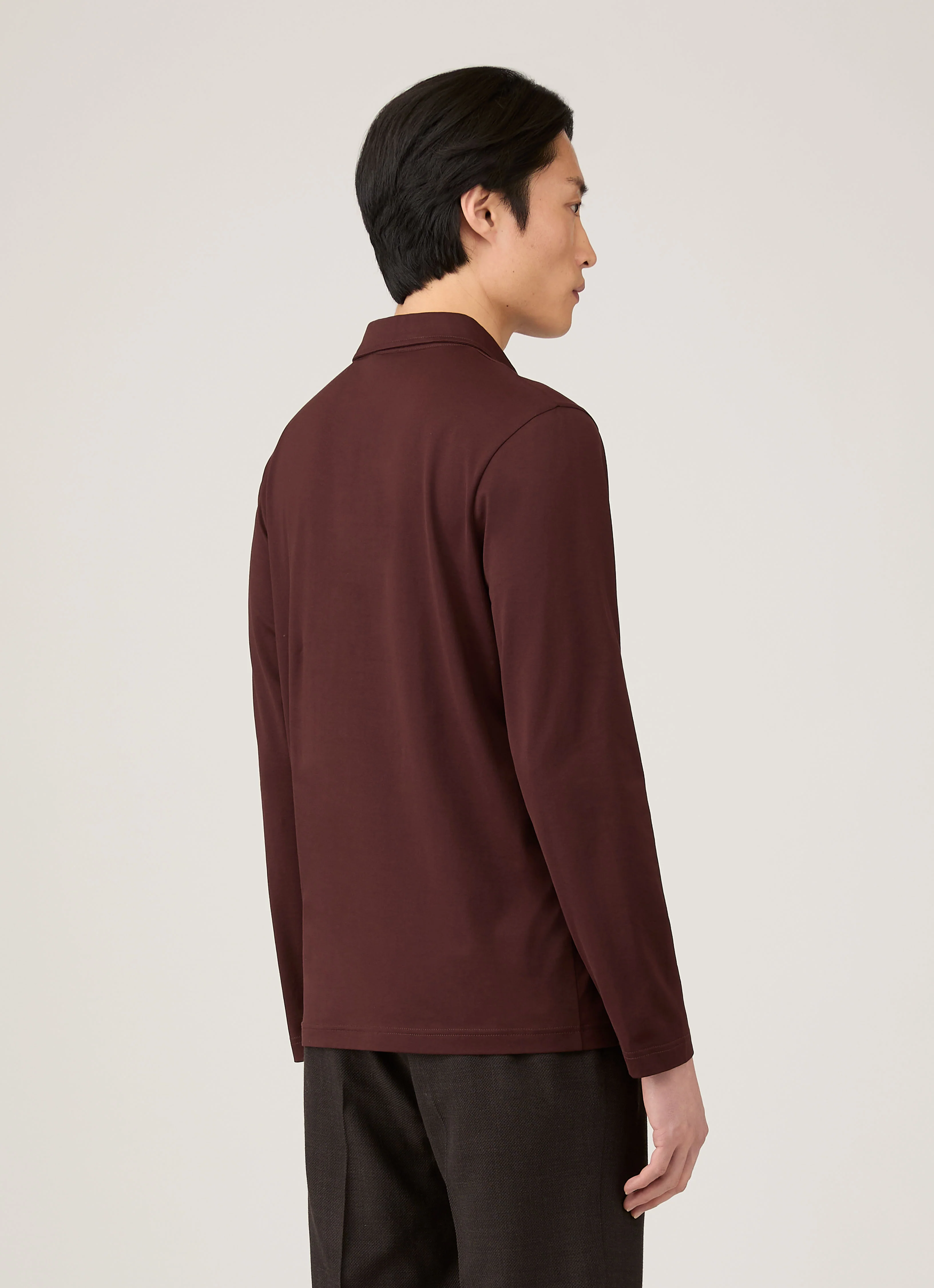 Men's Long Sleeve Classic Jersey Polo Shirt in Bakelite - Image 5