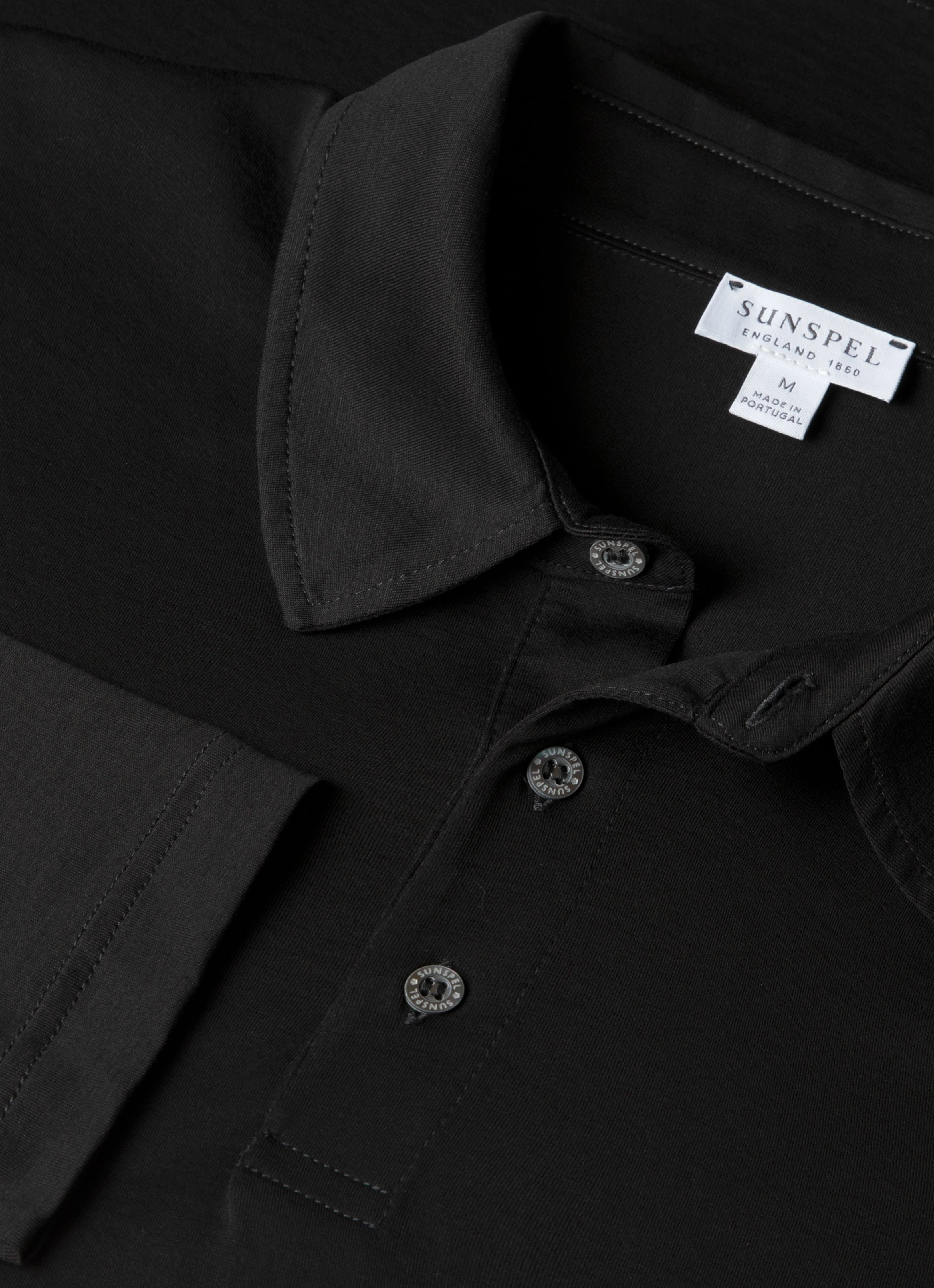 Men's Long Sleeve Classic Jersey Polo Shirt in Black - Image 4