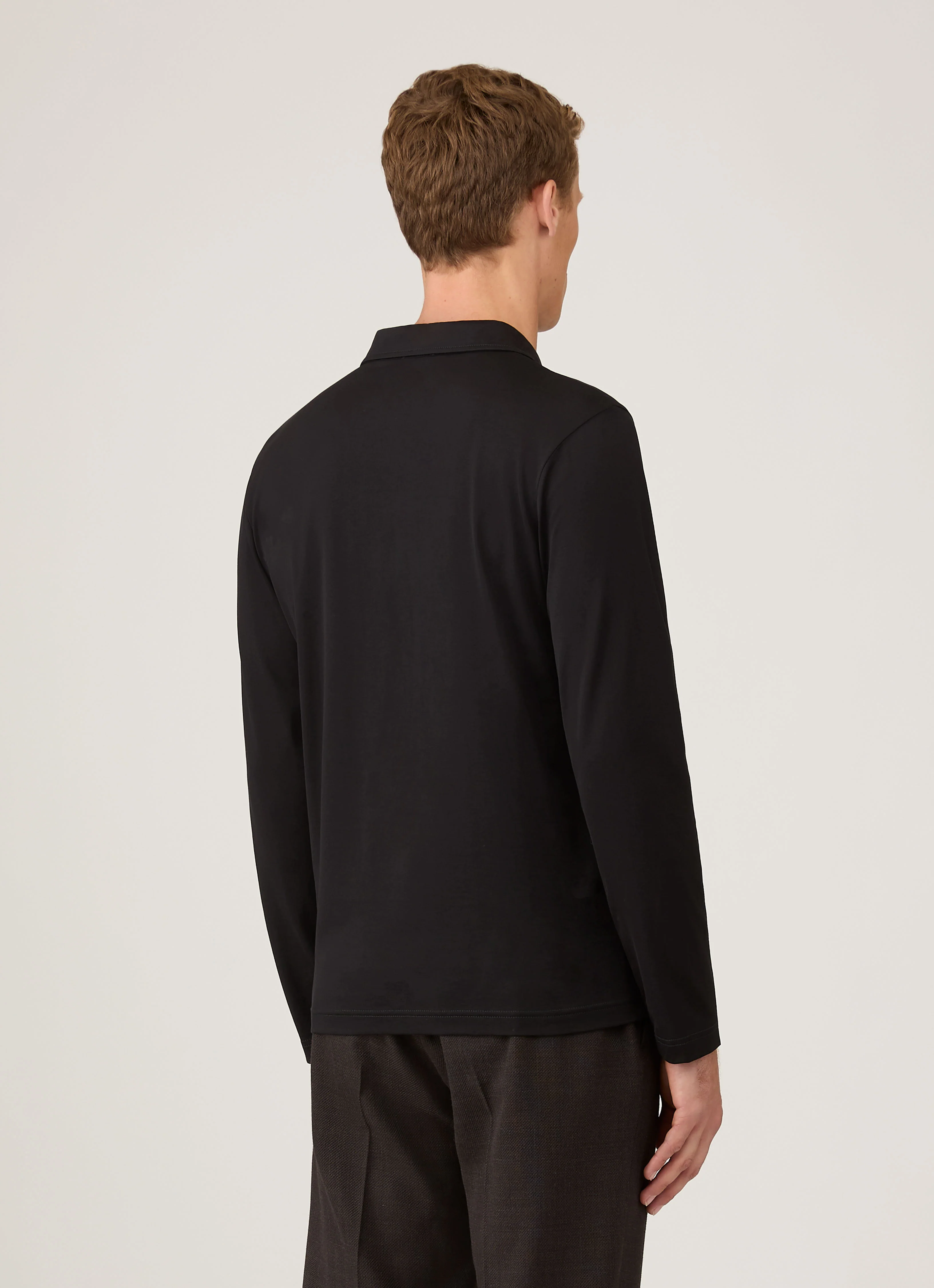Men's Long Sleeve Classic Jersey Polo Shirt in Black - Image 5