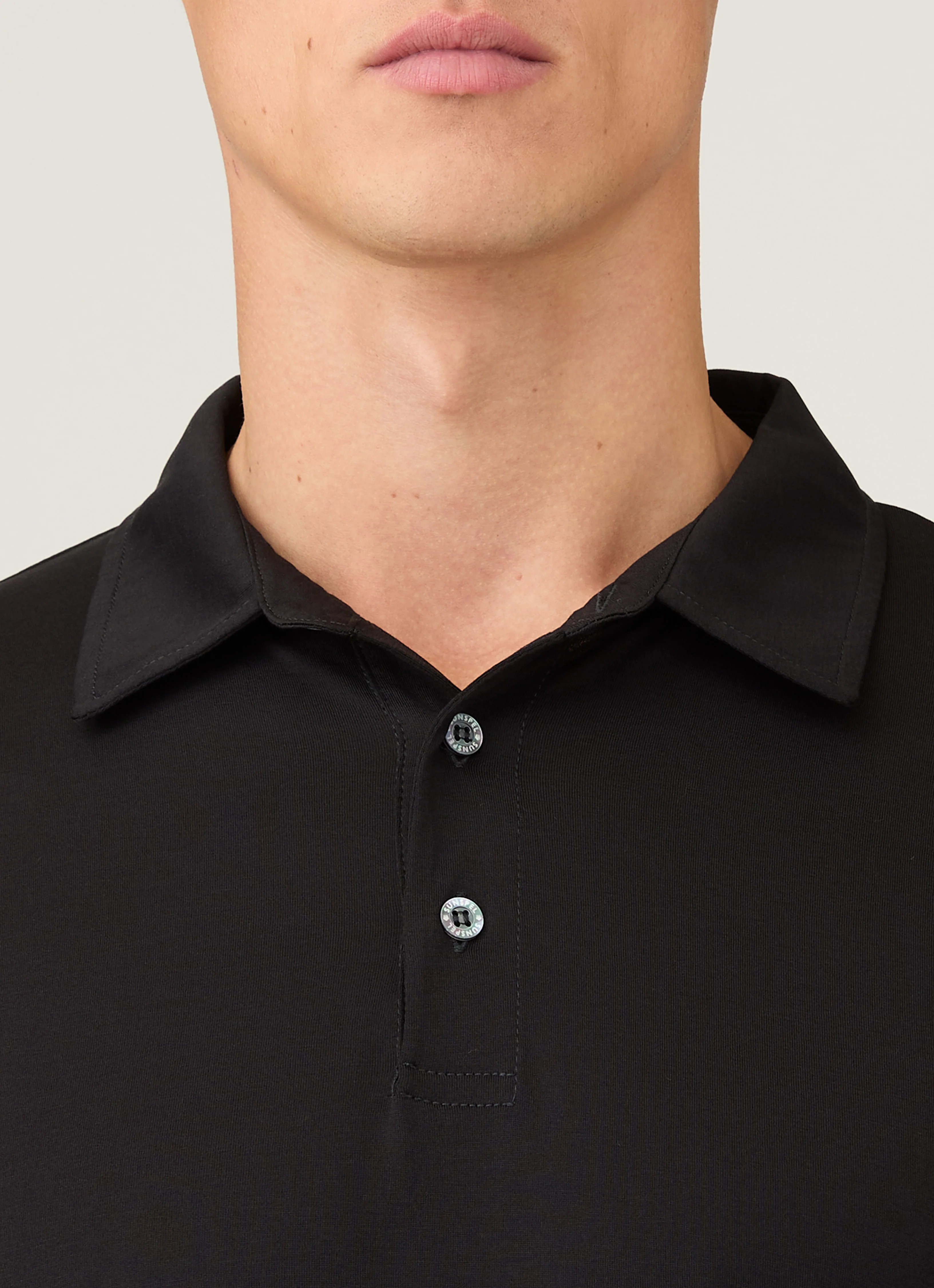 Men's Long Sleeve Classic Jersey Polo Shirt in Black - Image 6