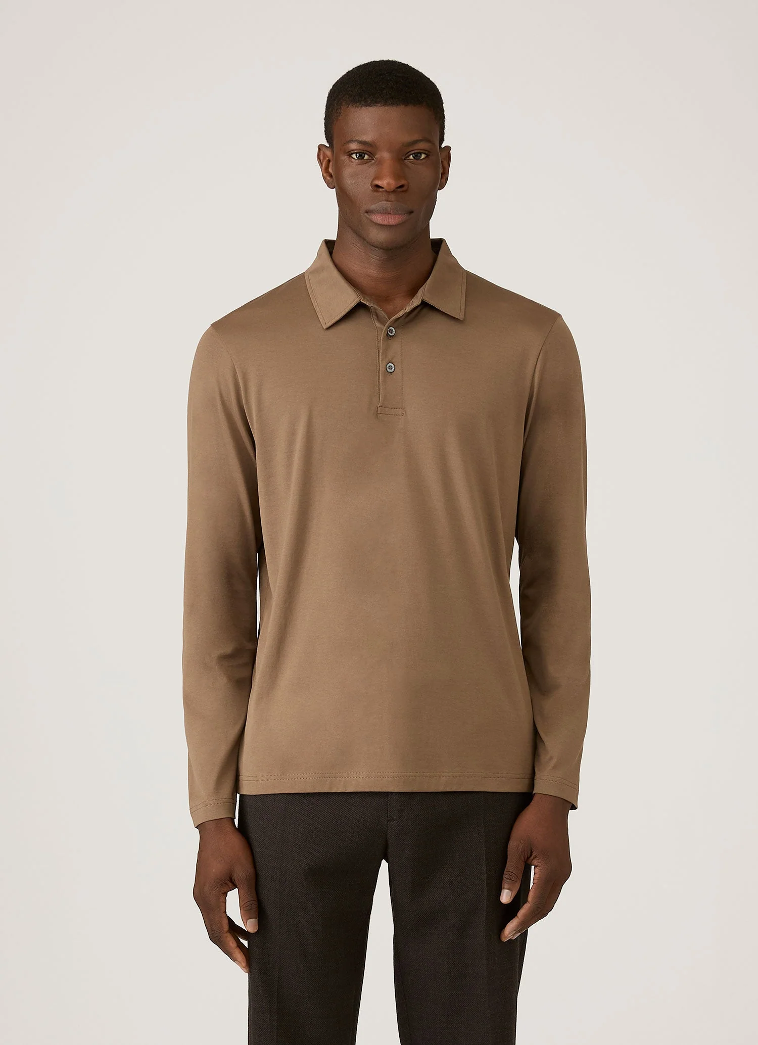 Men's Long Sleeve Classic Jersey Polo Shirt in Dark Cedar - Image 2