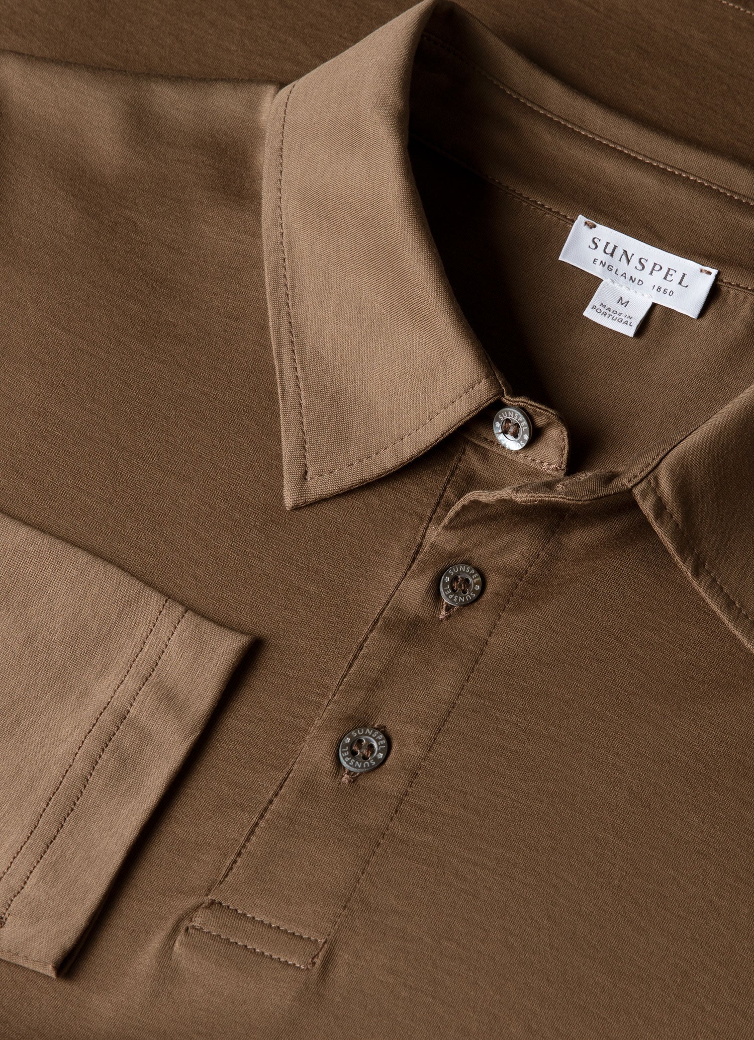 Men's Long Sleeve Classic Jersey Polo Shirt in Dark Cedar - Image 4