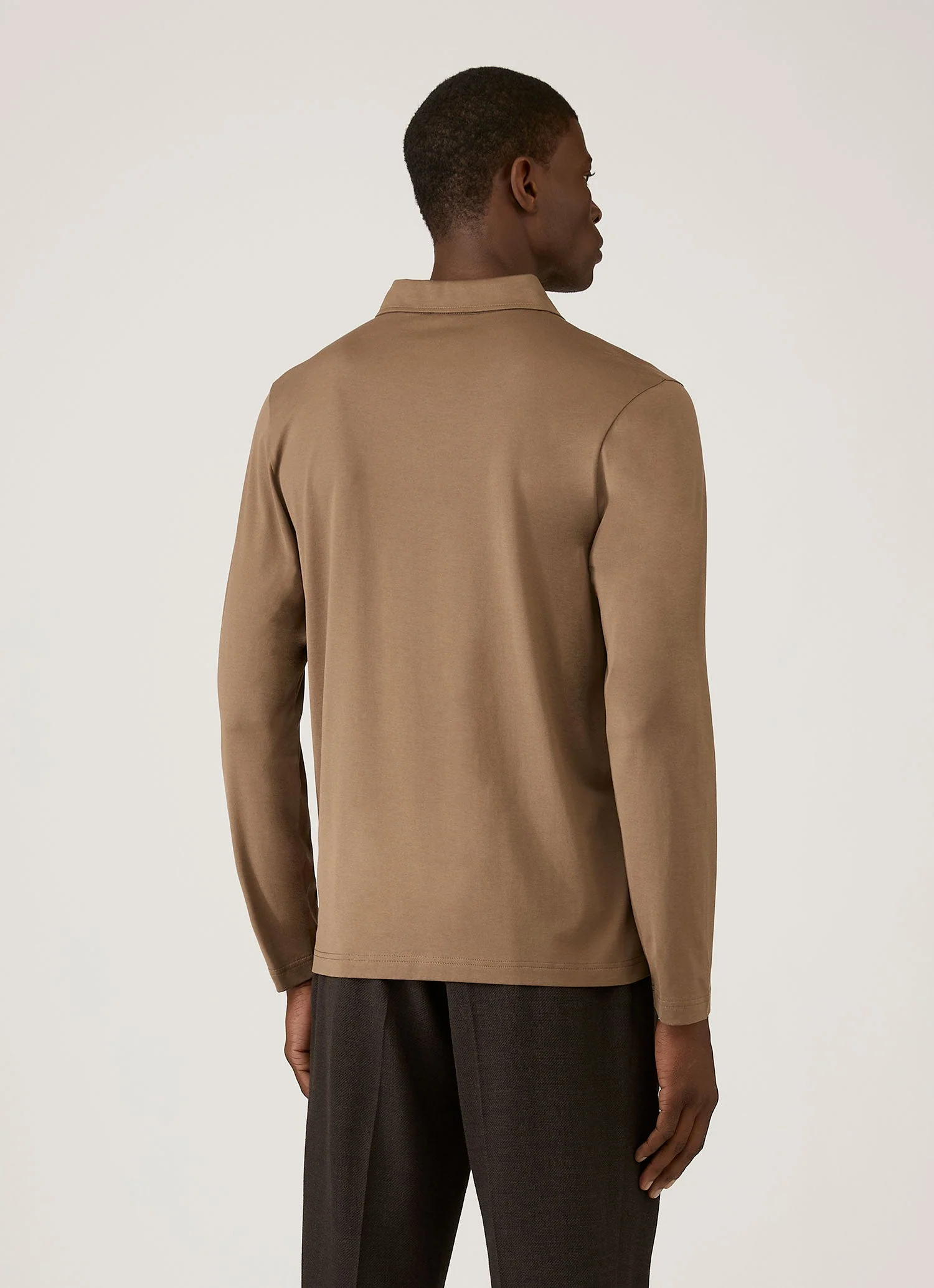 Men's Long Sleeve Classic Jersey Polo Shirt in Dark Cedar - Image 5