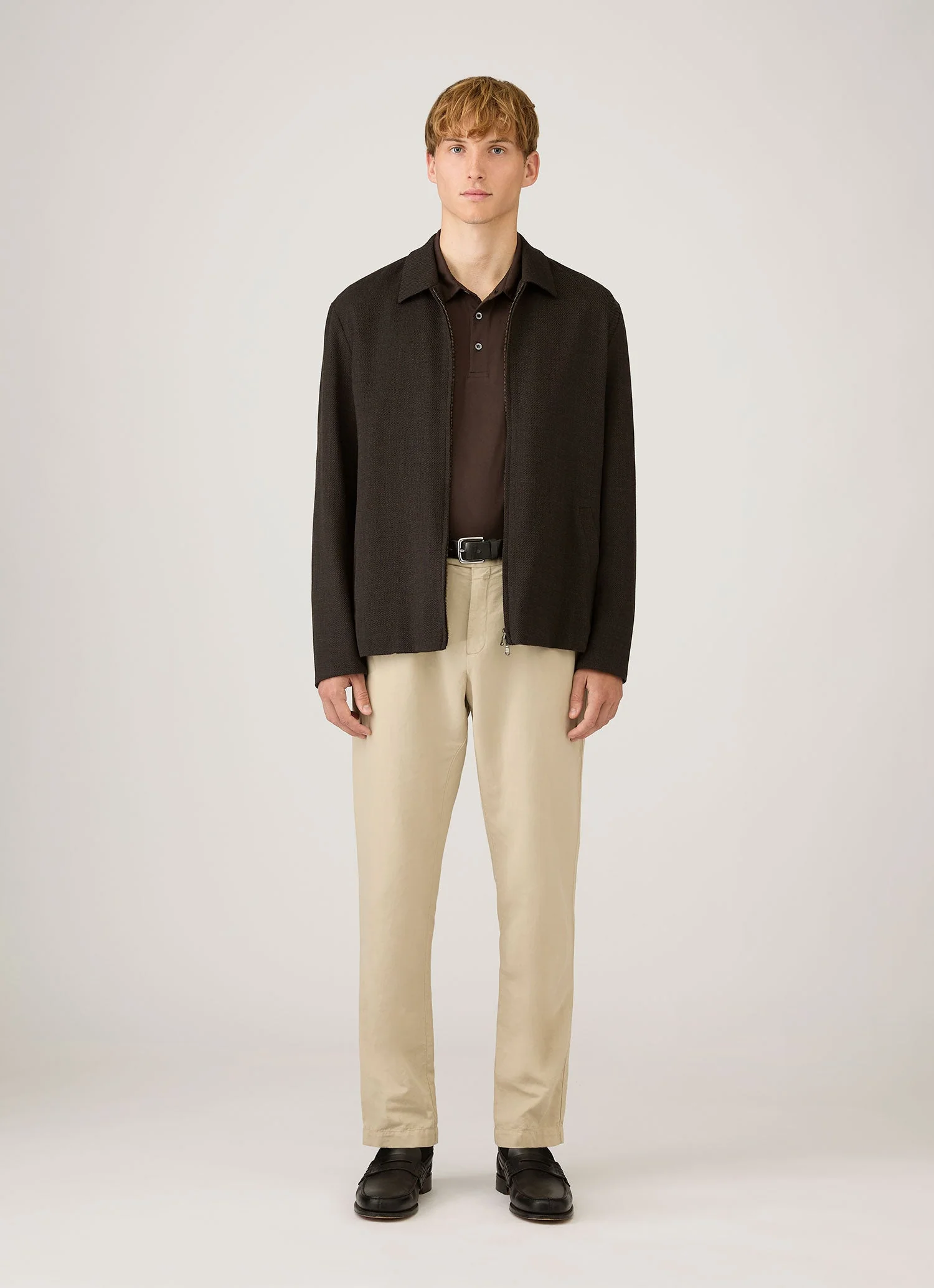 Men's Long Sleeve Classic Jersey Polo Shirt in Dark Chocolate - Image 3