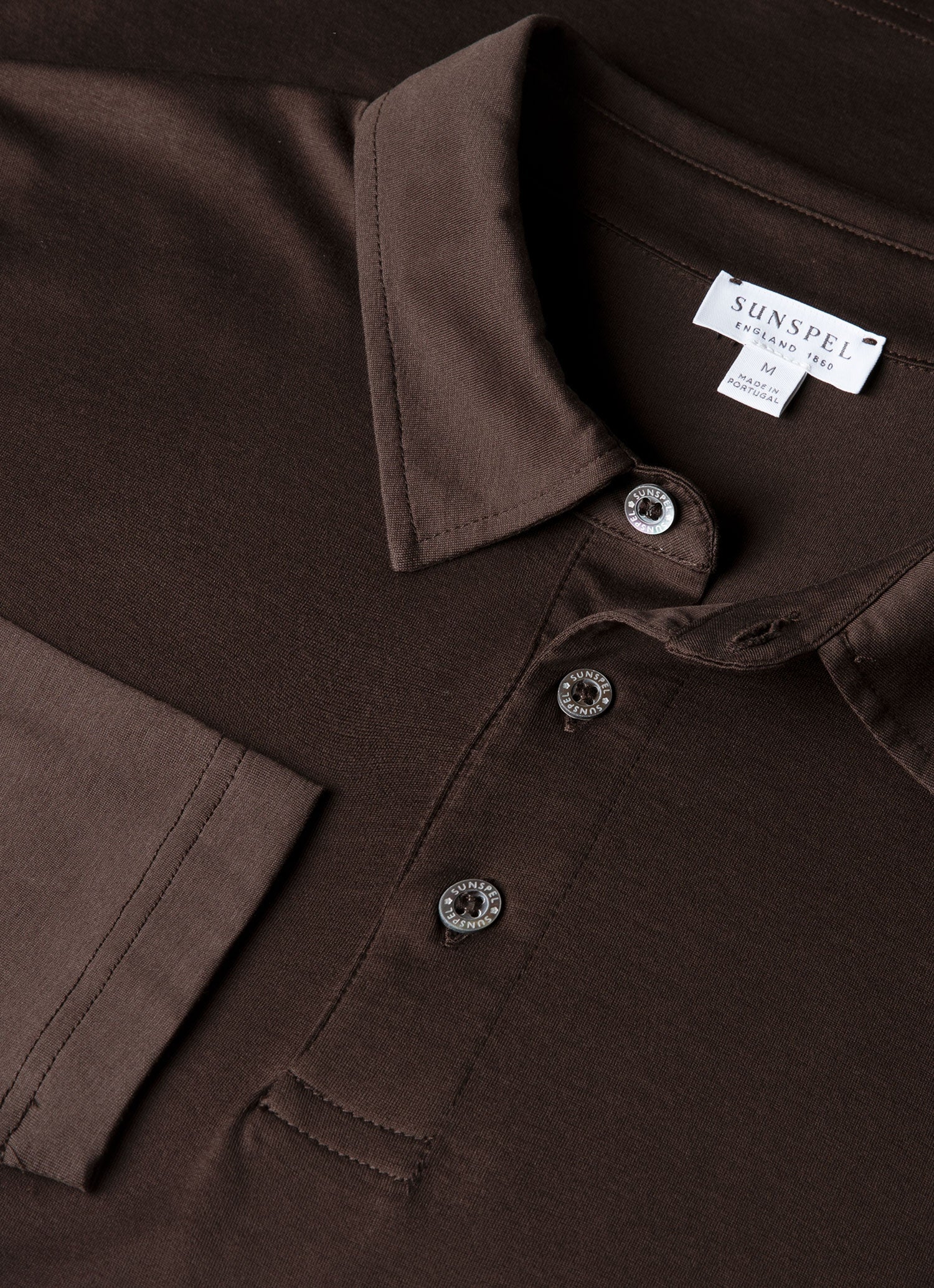 Men's Long Sleeve Classic Jersey Polo Shirt in Dark Chocolate - Image 4