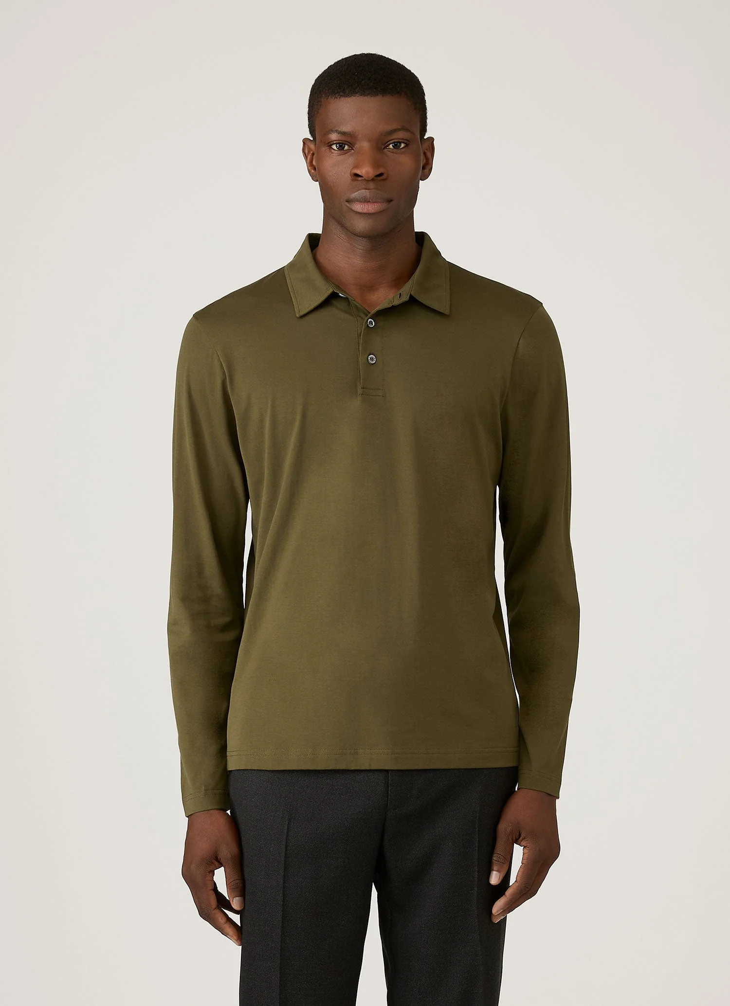 Men's Long Sleeve Classic Jersey Polo Shirt in Deep Olive - Image 2