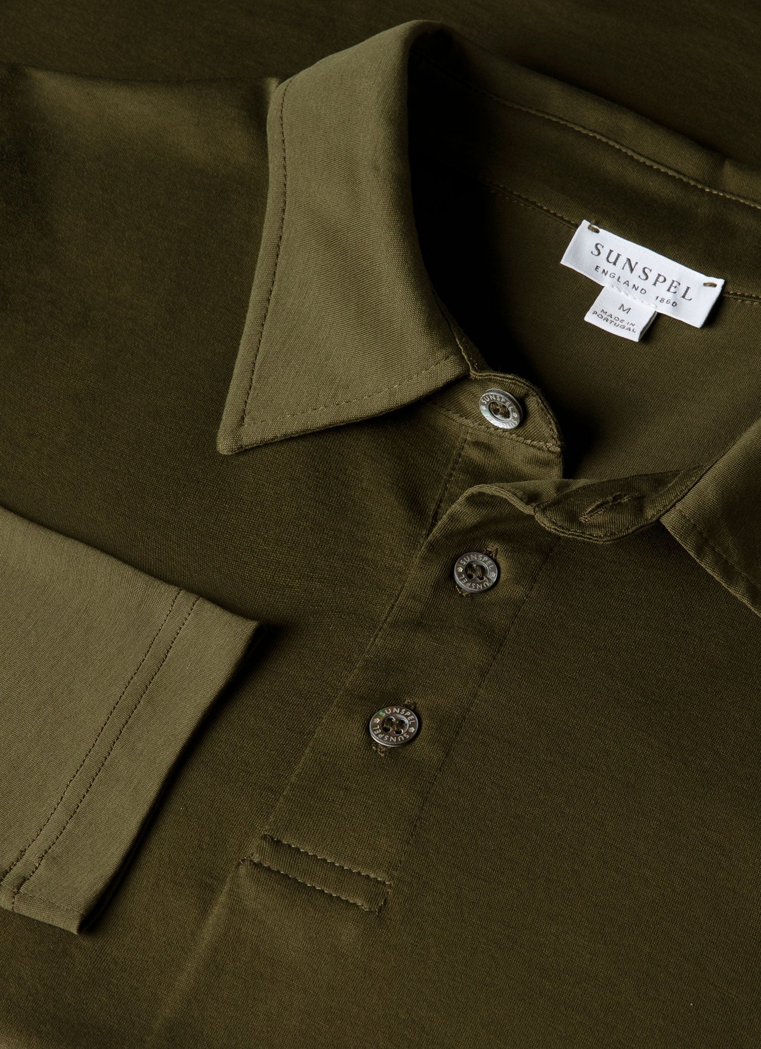 Men's Long Sleeve Classic Jersey Polo Shirt in Deep Olive - Image 4