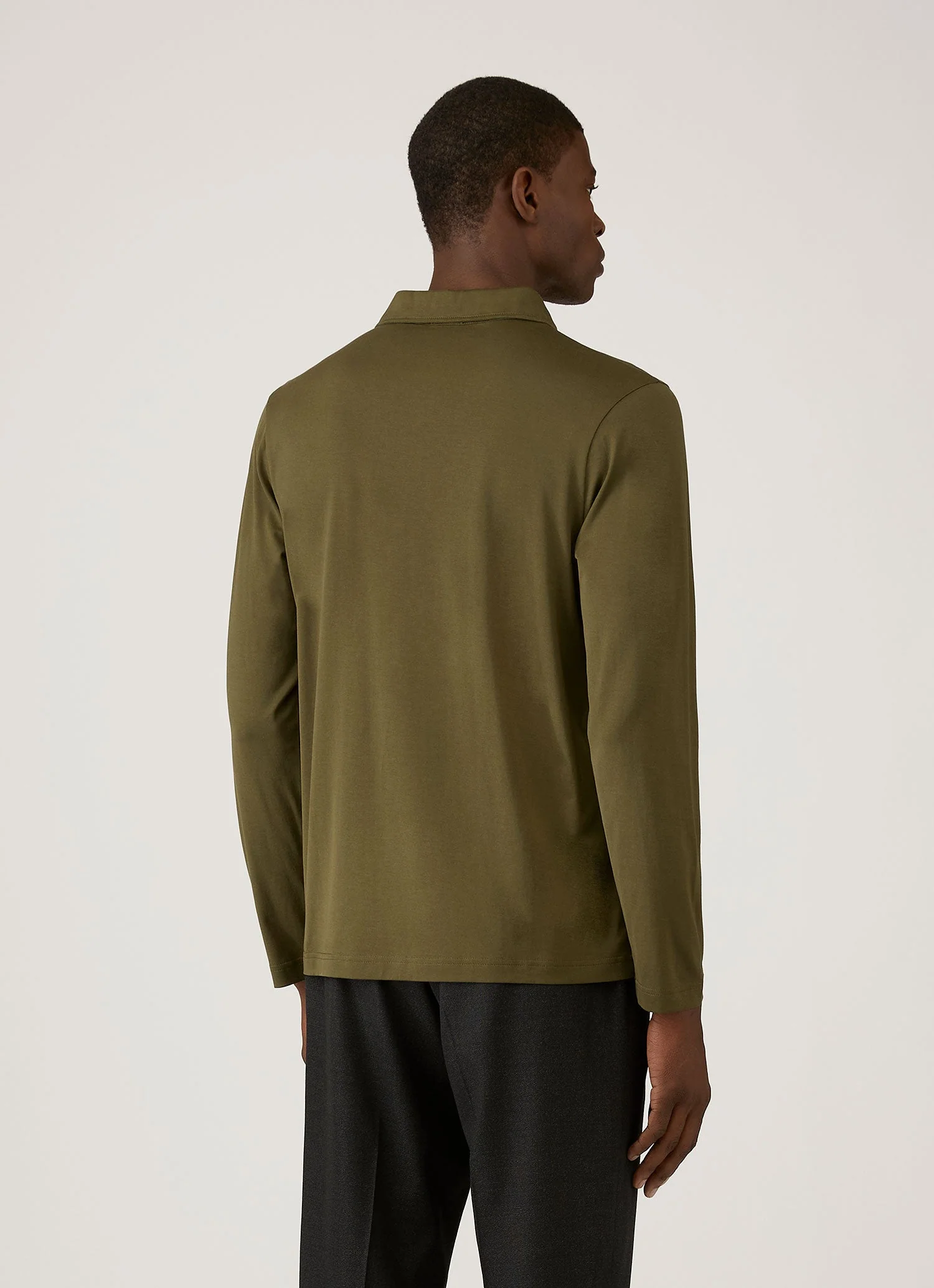 Men's Long Sleeve Classic Jersey Polo Shirt in Deep Olive - Image 5