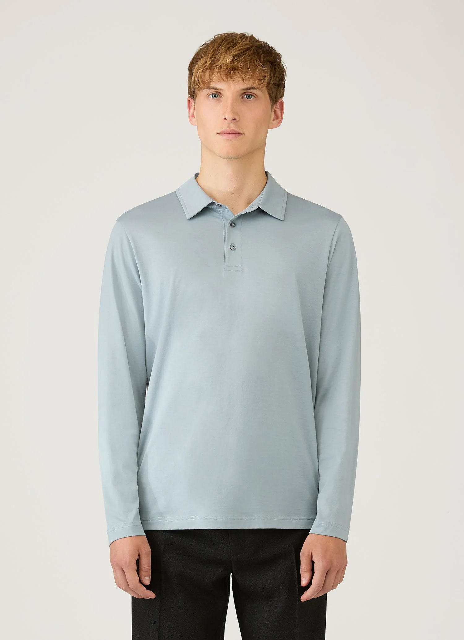 Men's Long Sleeve Classic Jersey Polo Shirt in Stone Blue - Image 2