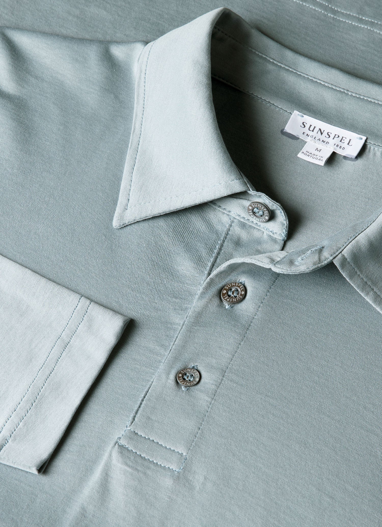 Men's Long Sleeve Classic Jersey Polo Shirt in Stone Blue - Image 4