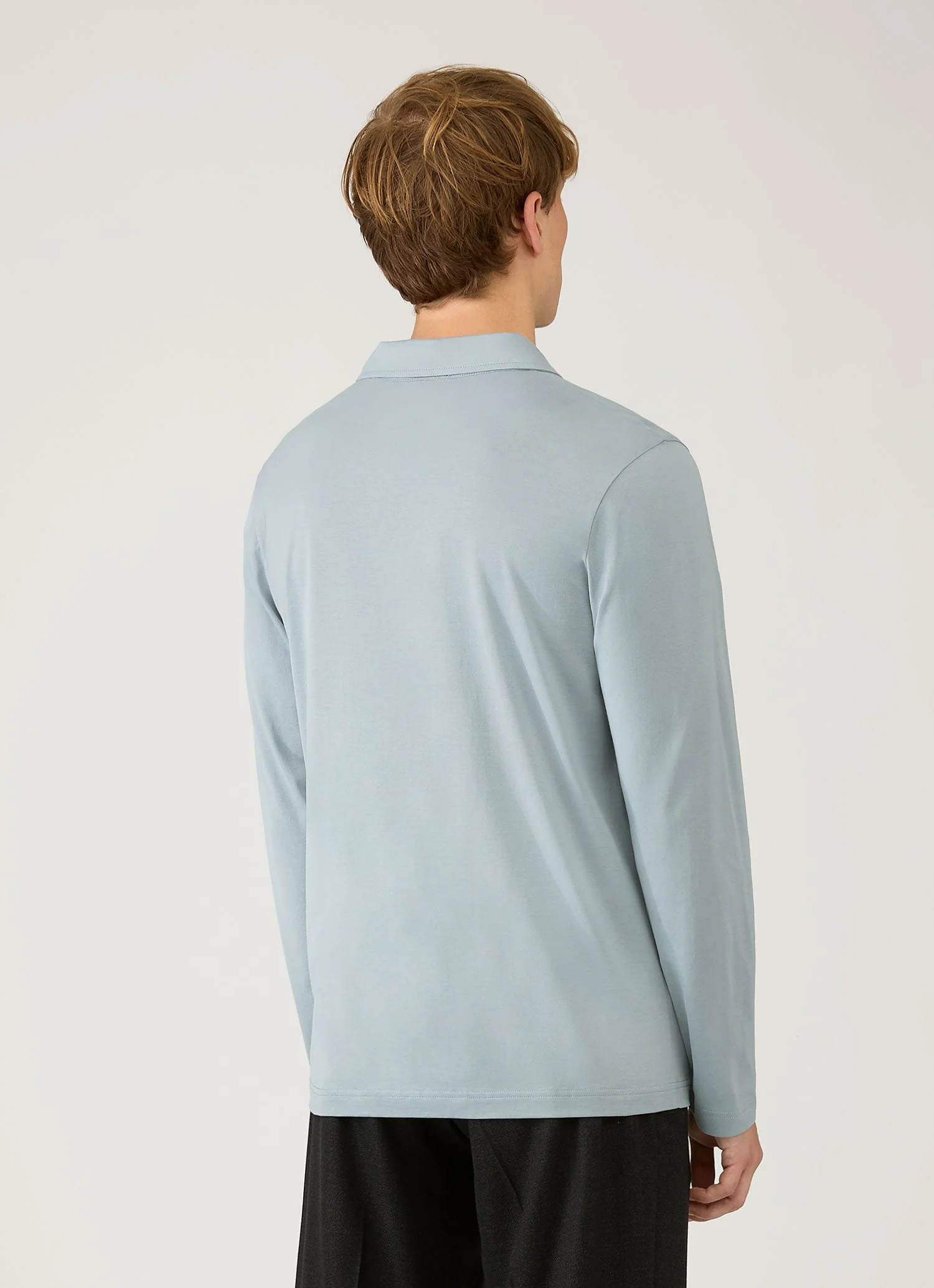 Men's Long Sleeve Classic Jersey Polo Shirt in Stone Blue - Image 5
