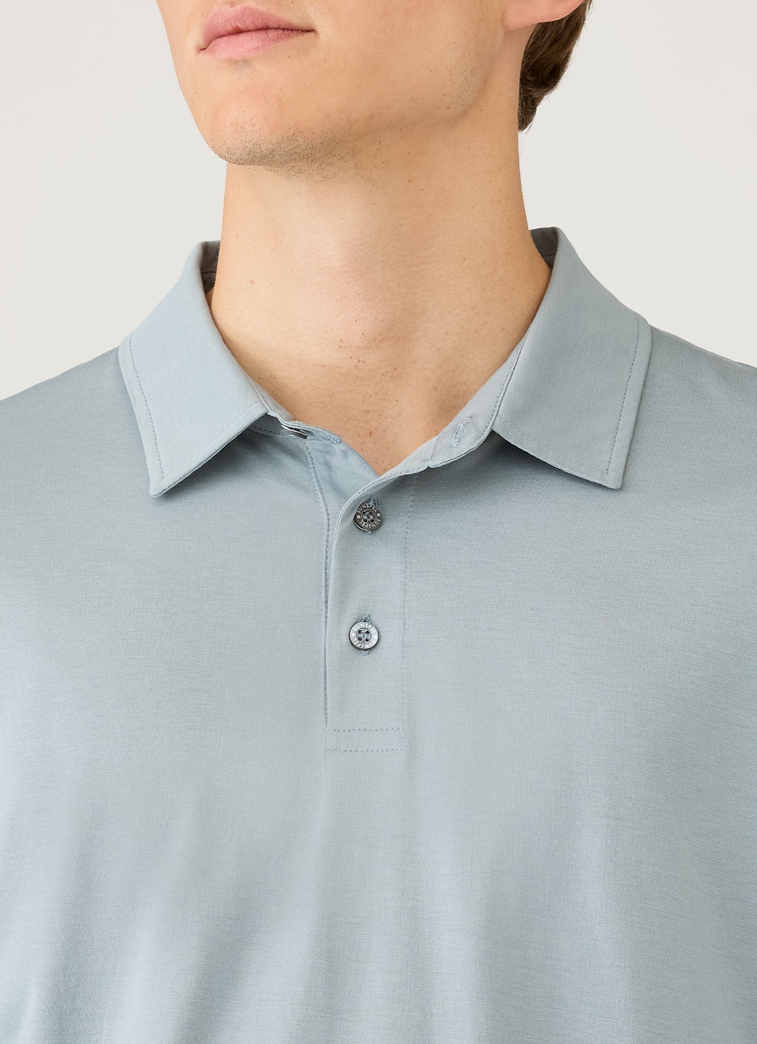Men's Long Sleeve Classic Jersey Polo Shirt in Stone Blue - Image 6
