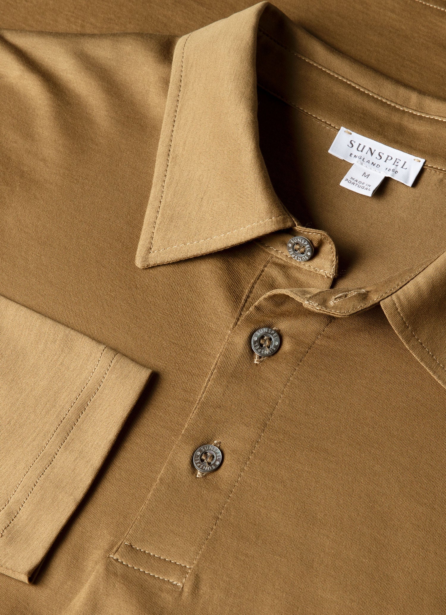 Men's Long Sleeve Classic Jersey Polo Shirt in Walnut - Image 4