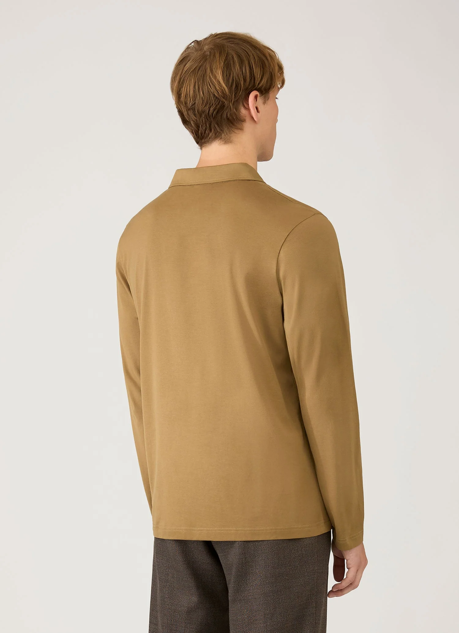 Men's Long Sleeve Classic Jersey Polo Shirt in Walnut - Image 5