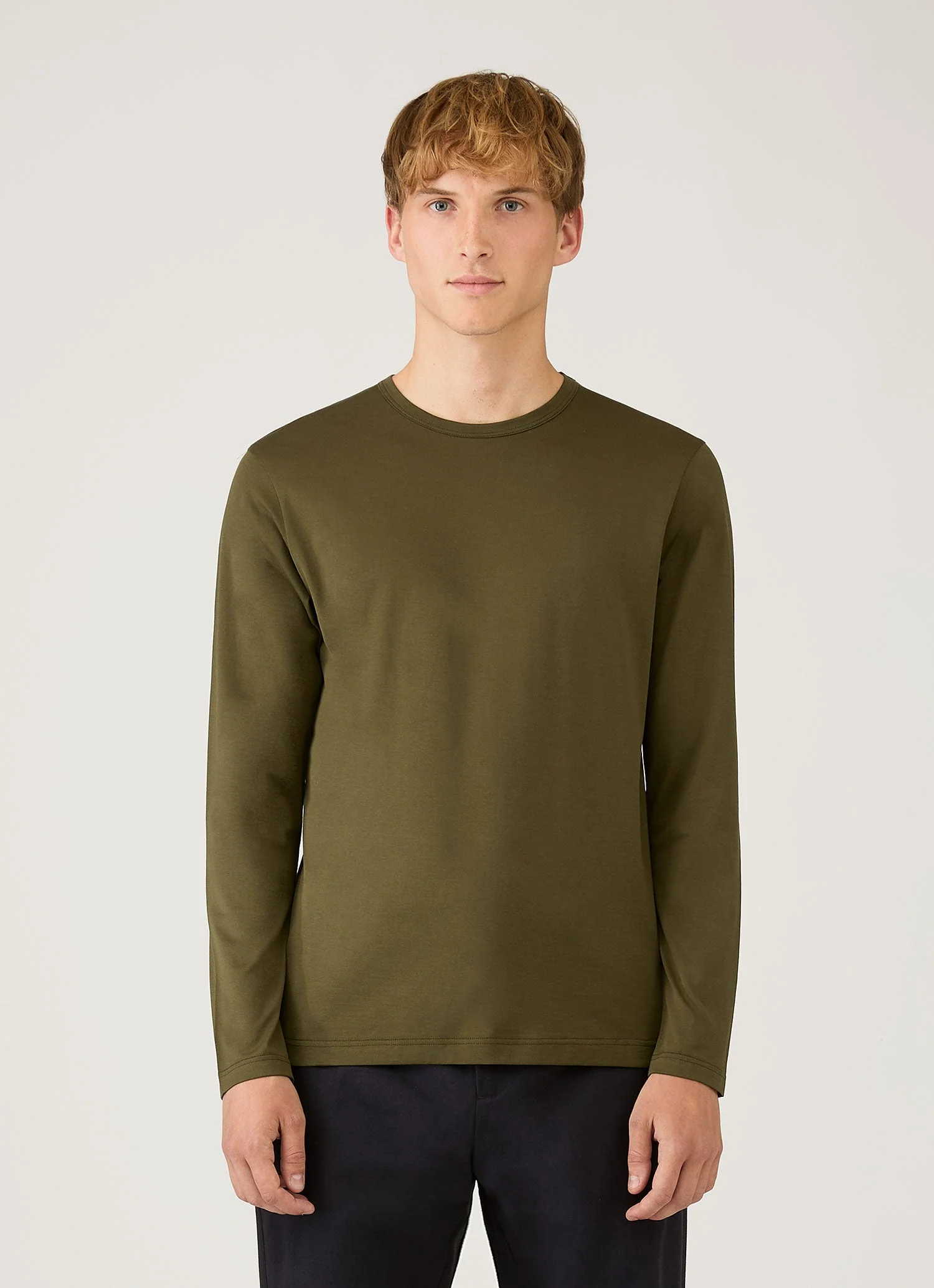 Men's Long Sleeve Classic T-shirt in Deep Olive - Image 2