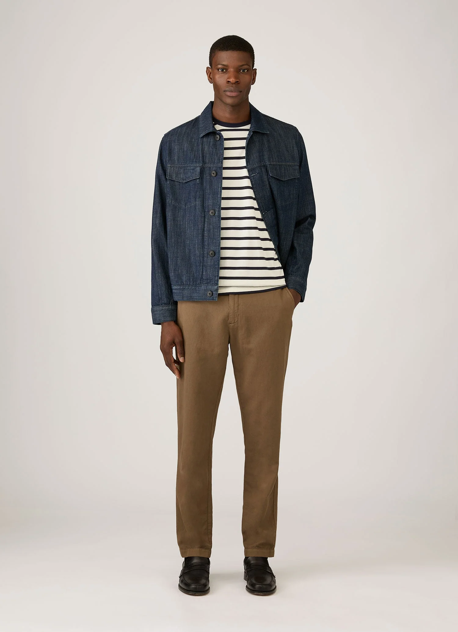 Men's Long Sleeve Classic T-shirt in Ecru/Navy Breton Stripe - Image 3