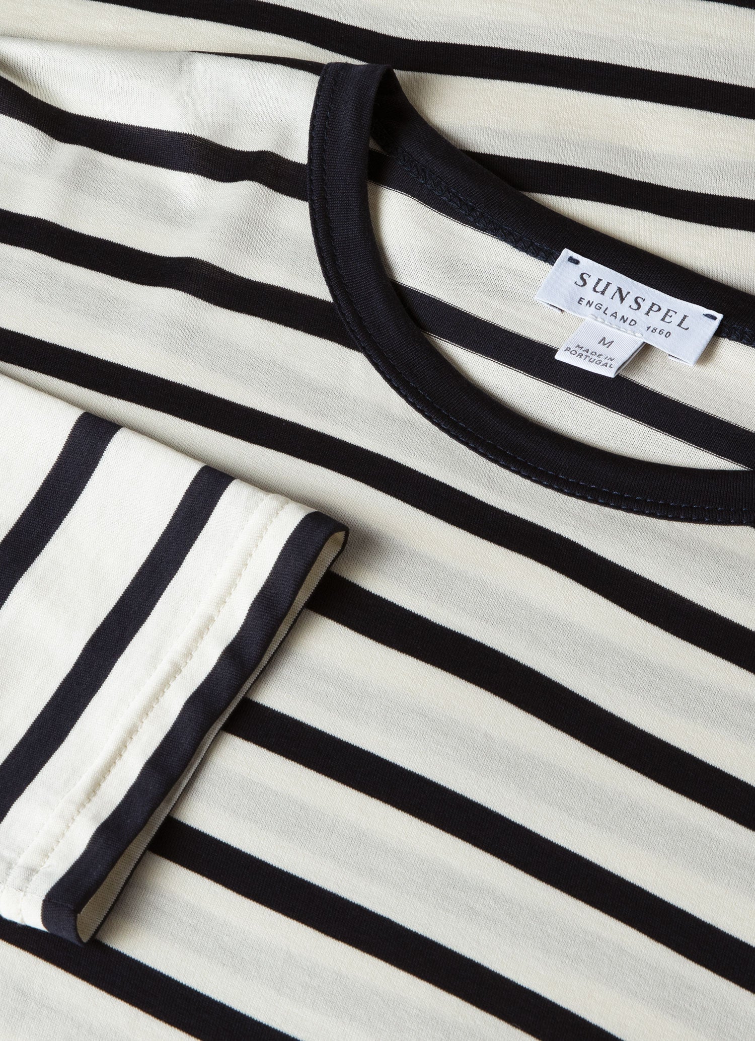 Men's Long Sleeve Classic T-shirt in Ecru/Navy Breton Stripe - Image 4