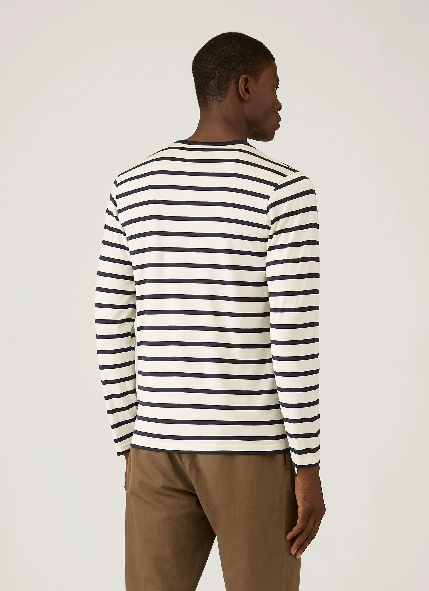 Men's Long Sleeve Classic T-shirt in Ecru/Navy Breton Stripe - Image 5