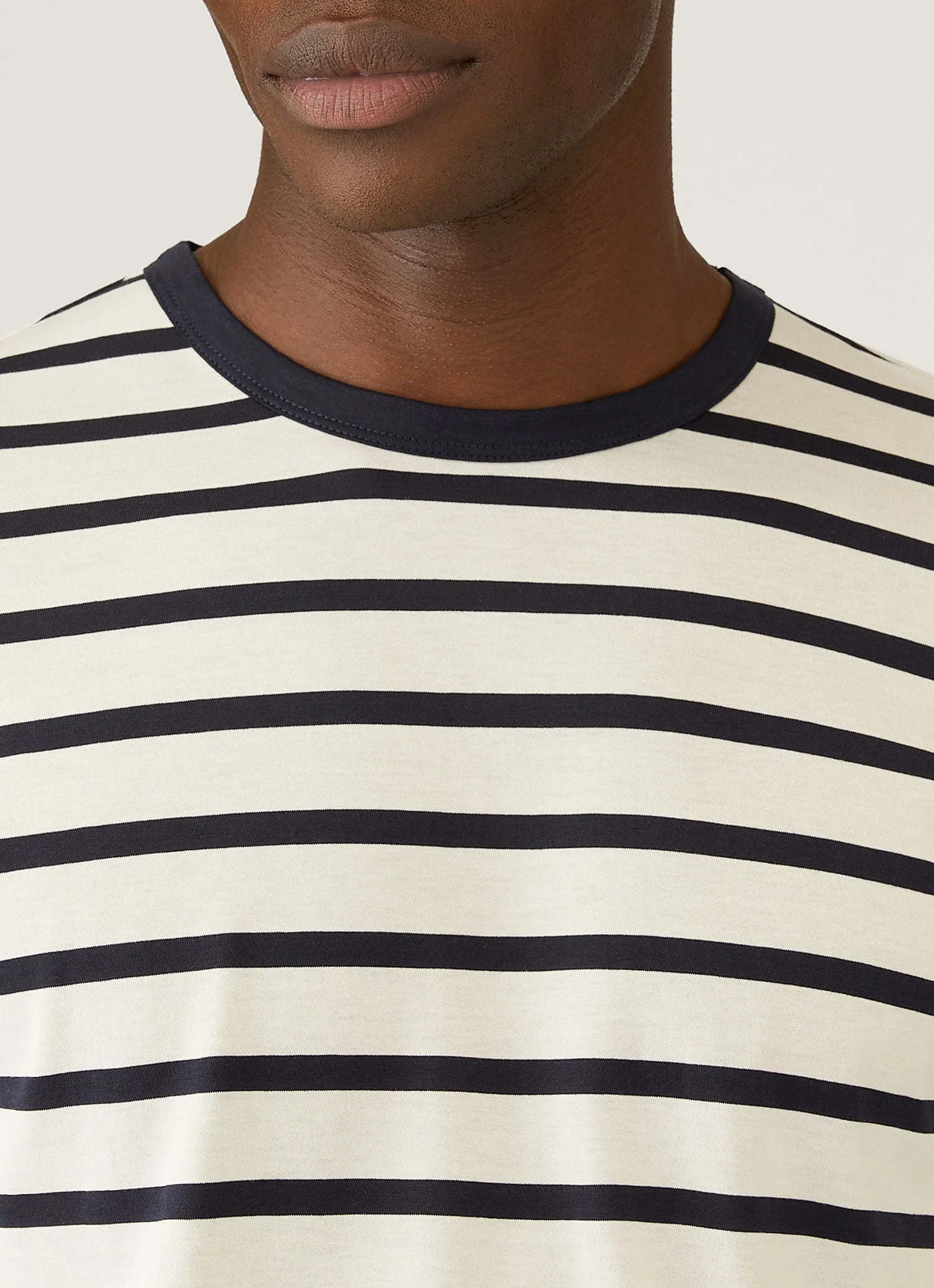 Men's Long Sleeve Classic T-shirt in Ecru/Navy Breton Stripe - Image 6