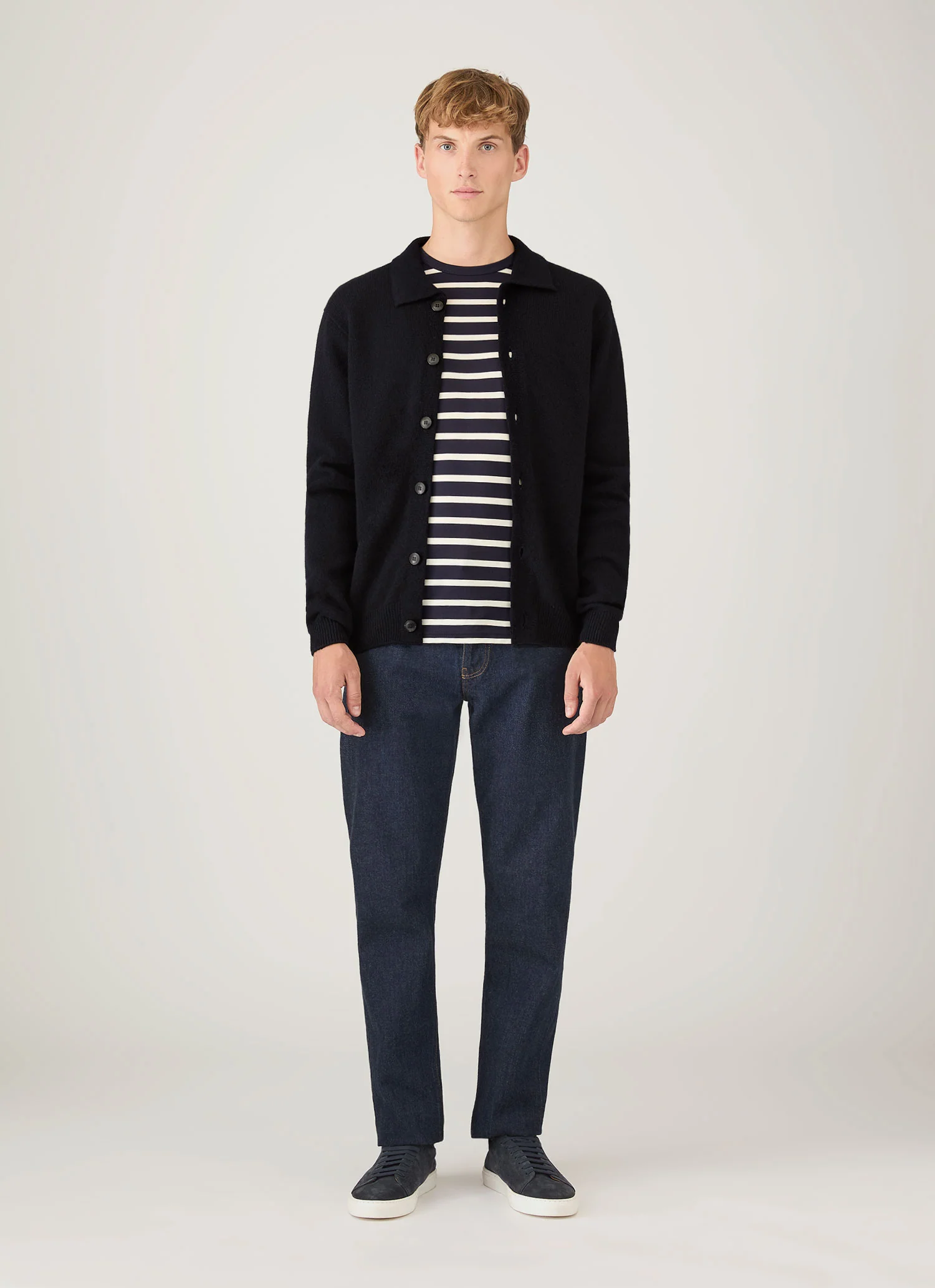 Men's Long Sleeve Classic T-shirt in Navy/Ecru Breton Stripe - Image 3