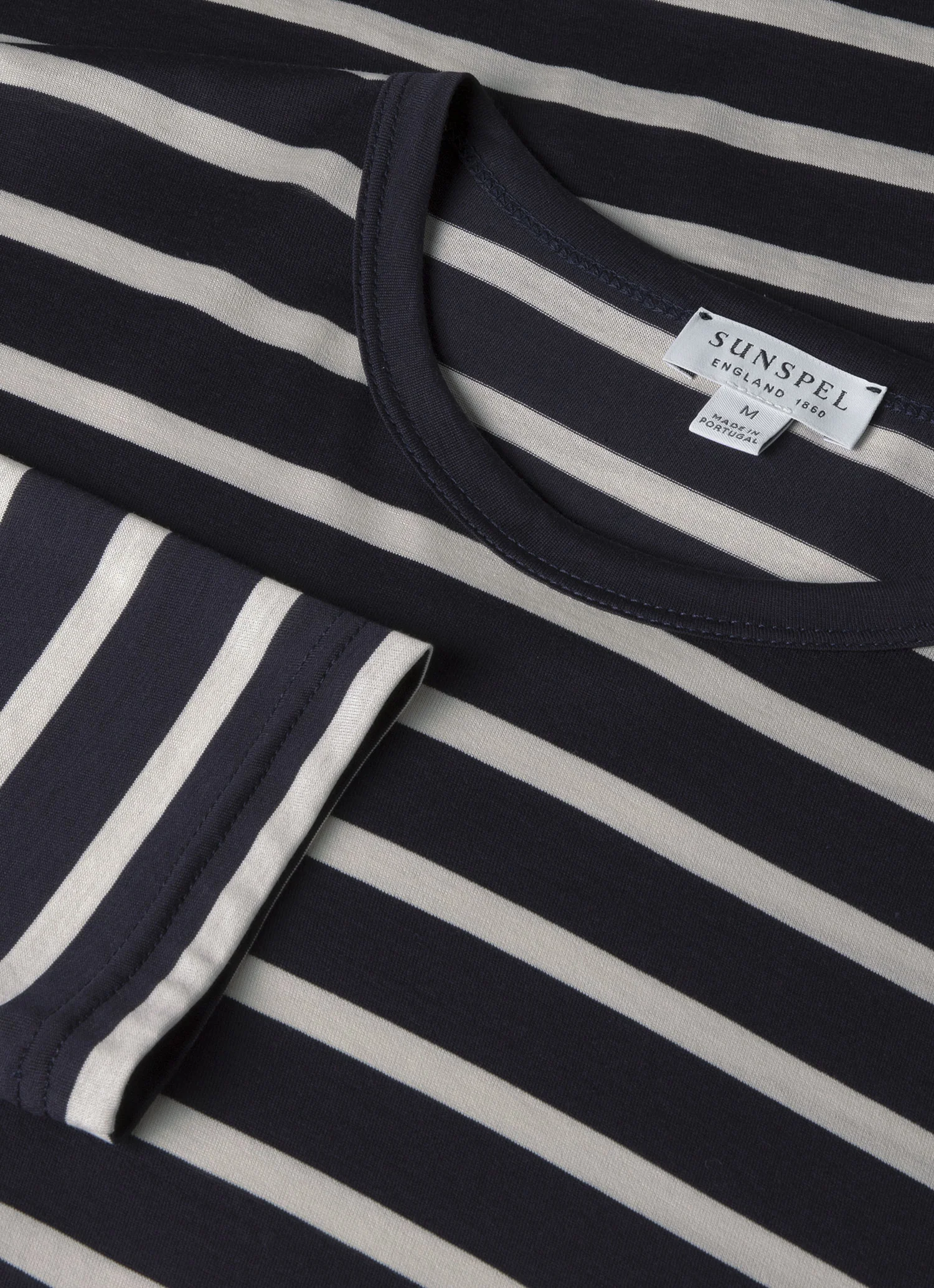Men's Long Sleeve Classic T-shirt in Navy/Ecru Breton Stripe - Image 4