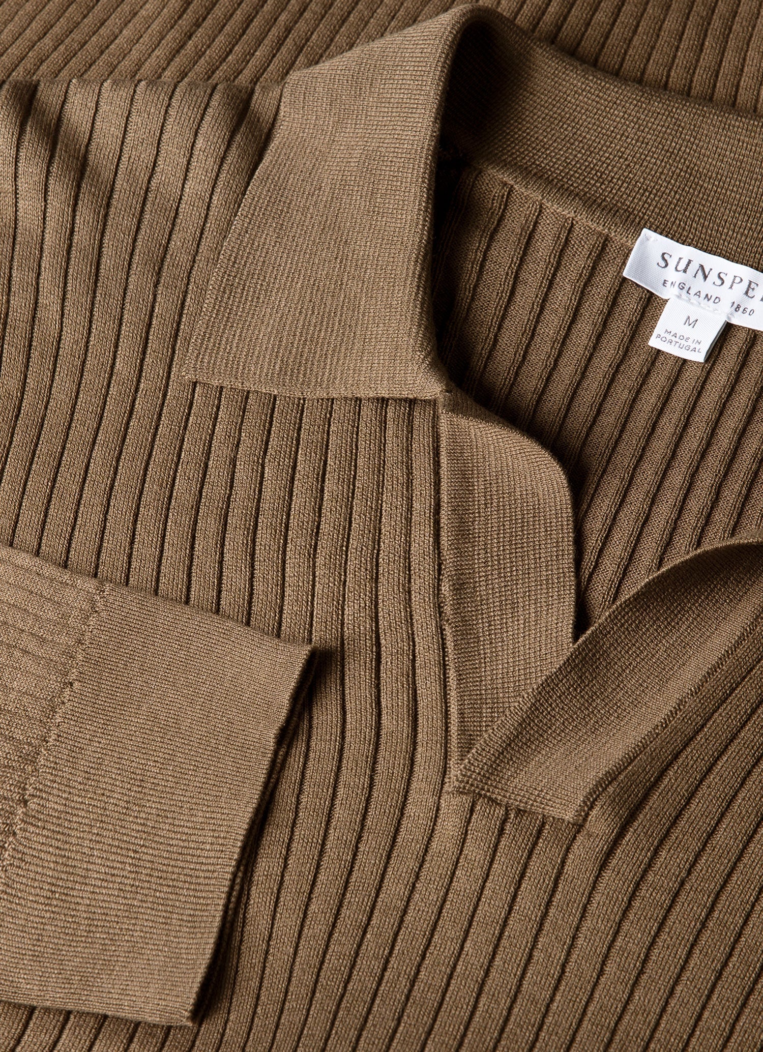 Men's Long Sleeve Fine Rib Silk Cotton Polo in Dark Cedar - Image 4