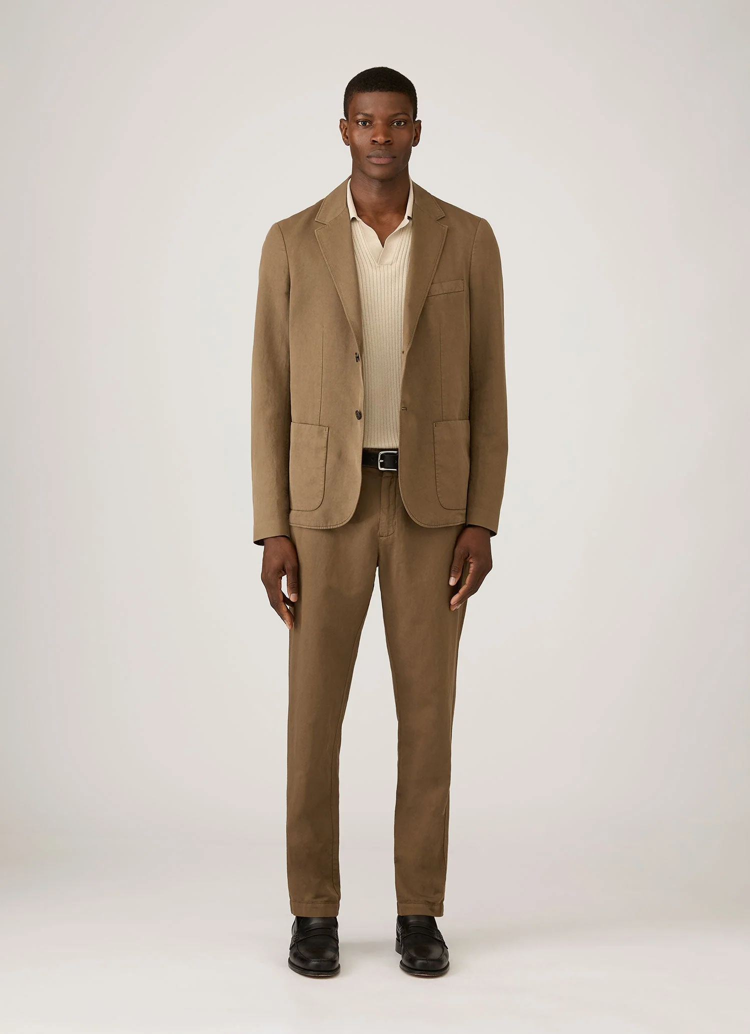 Men's Long Sleeve Fine Rib Silk Cotton Polo in Hazelwood - Image 3