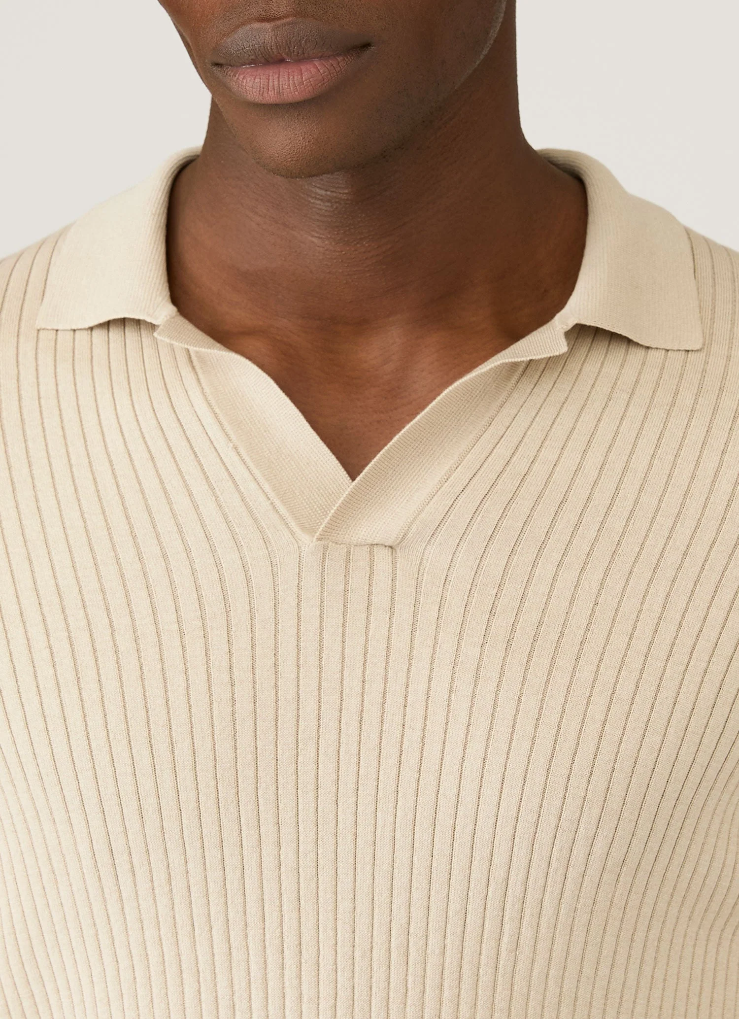 Men's Long Sleeve Fine Rib Silk Cotton Polo in Hazelwood - Image 6