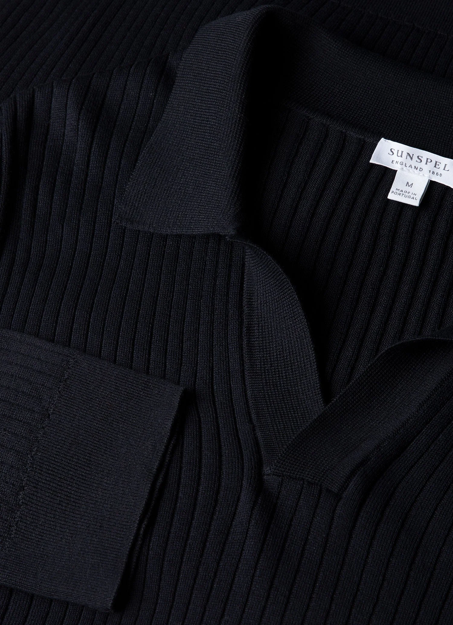Men's Long Sleeve Fine Rib Silk Cotton Polo in Navy - Image 4