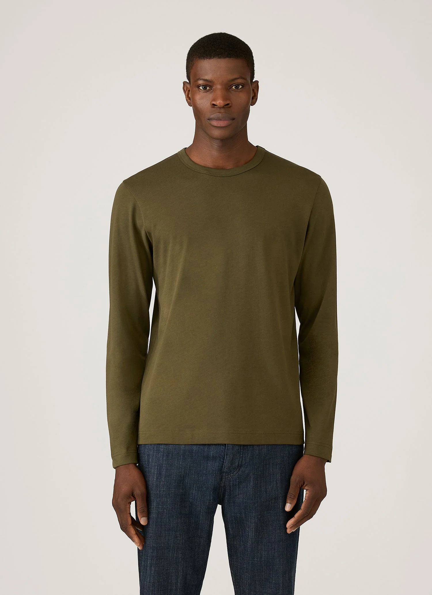 Men's Long Sleeve Heavyweight Jersey T-shirt in Deep Olive - Image 2