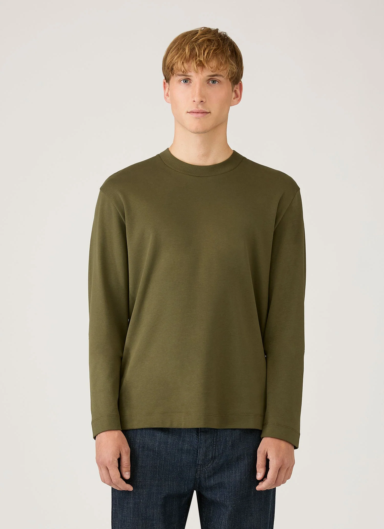 Men's Long Sleeve Heavyweight T-shirt in Deep Olive - Image 2
