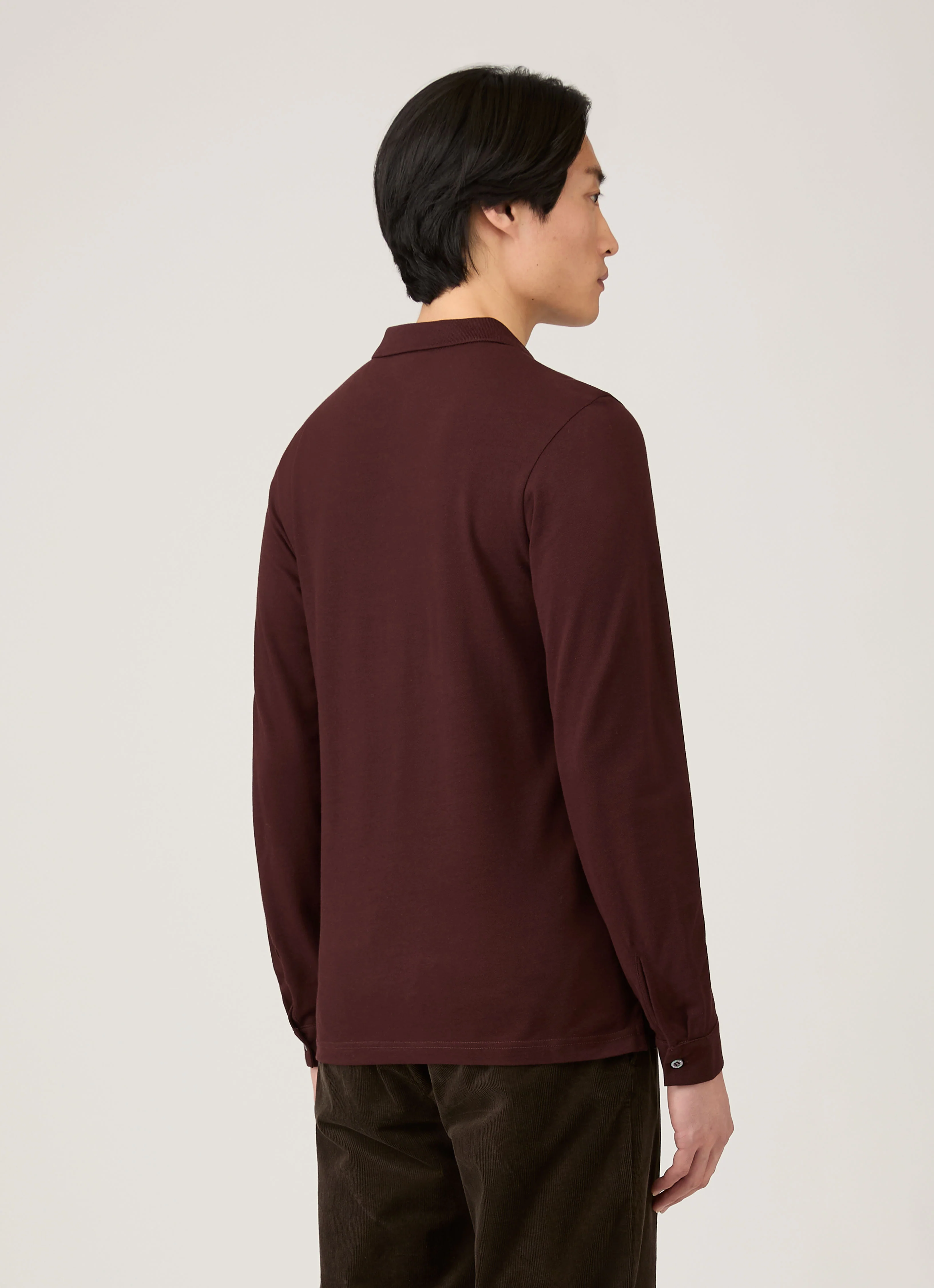 Men's Long Sleeve Piqué Polo Shirt in Bakelite - Image 5