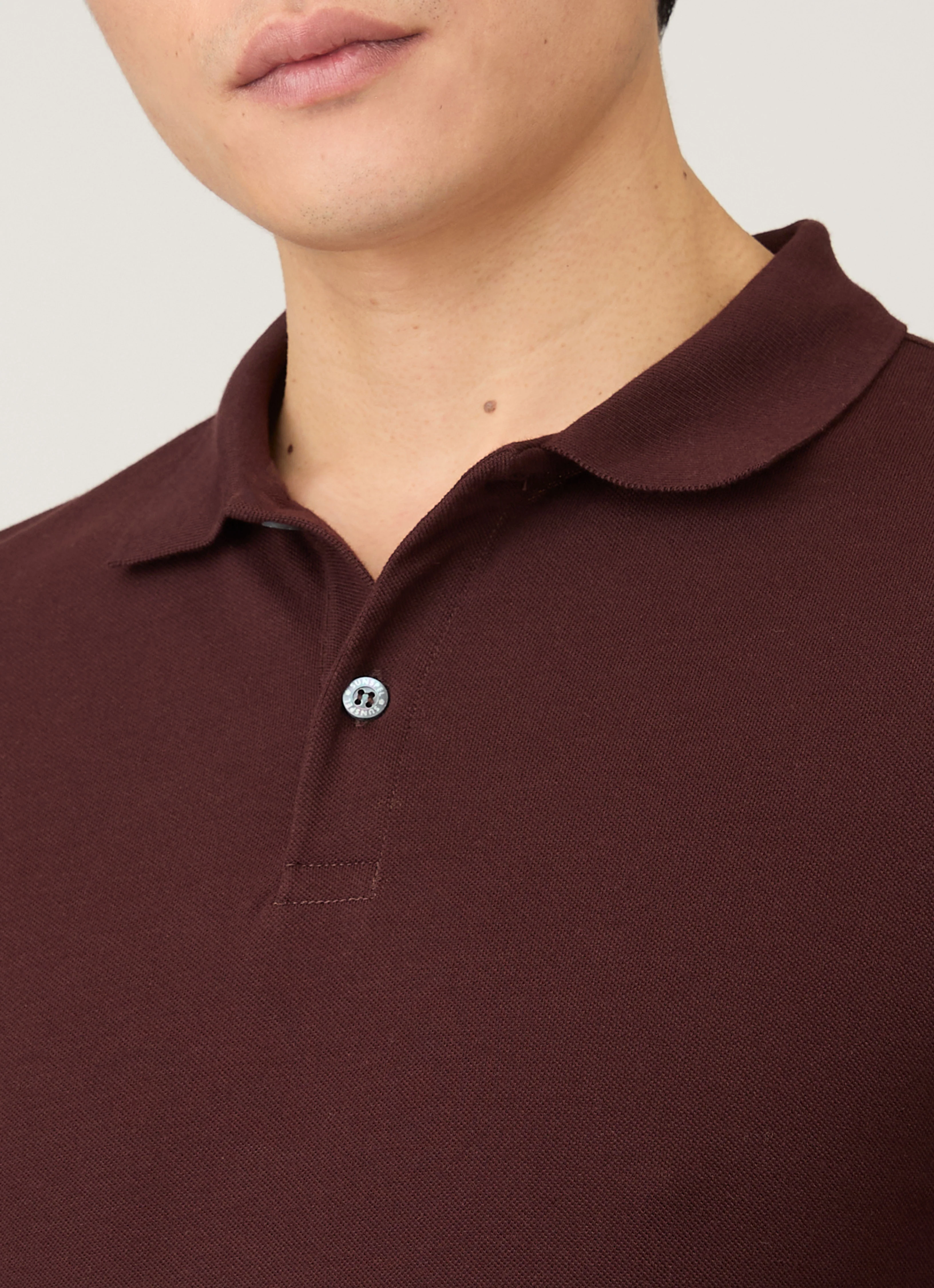 Men's Long Sleeve Piqué Polo Shirt in Bakelite - Image 6