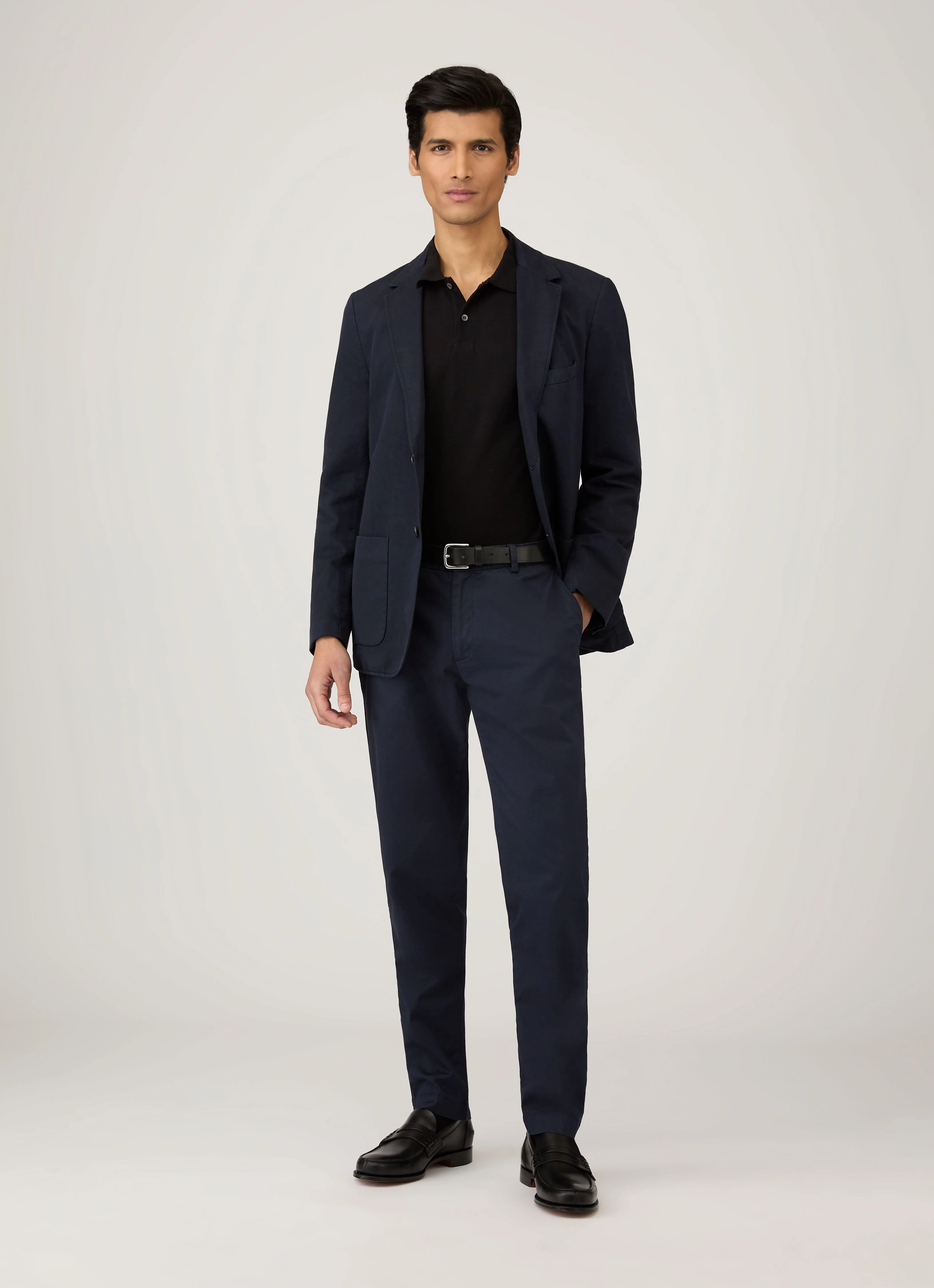 Men's Long Sleeve Piqué Polo Shirt in Black - Image 3
