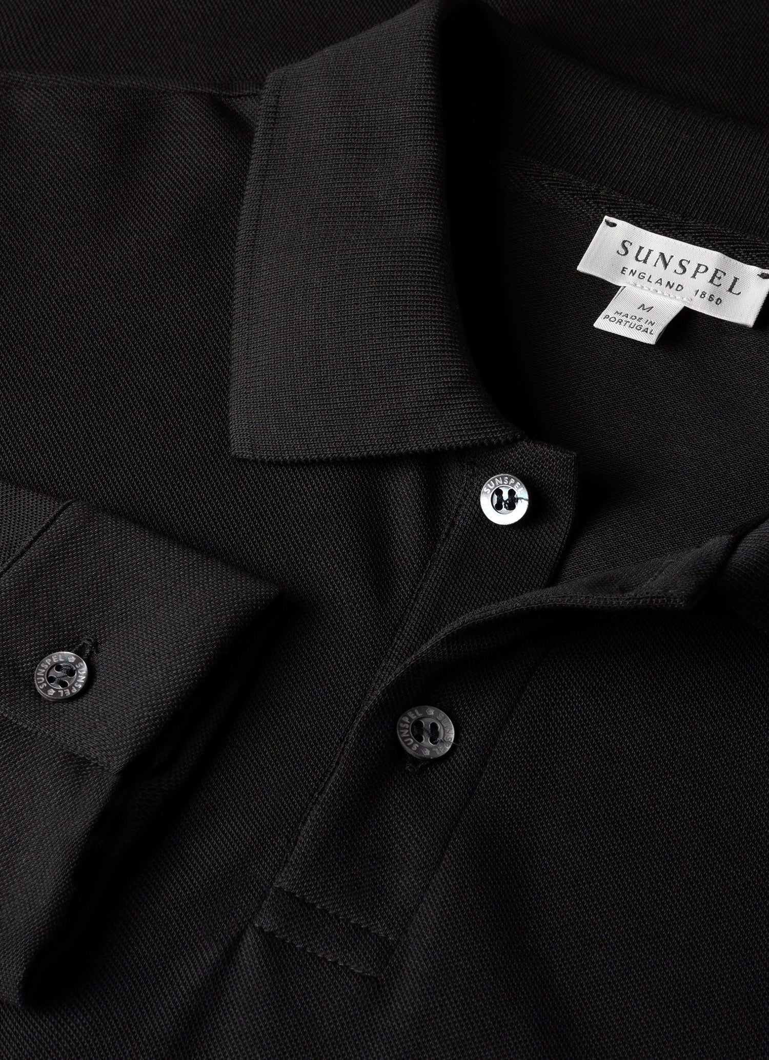 Men's Long Sleeve Piqué Polo Shirt in Black - Image 4