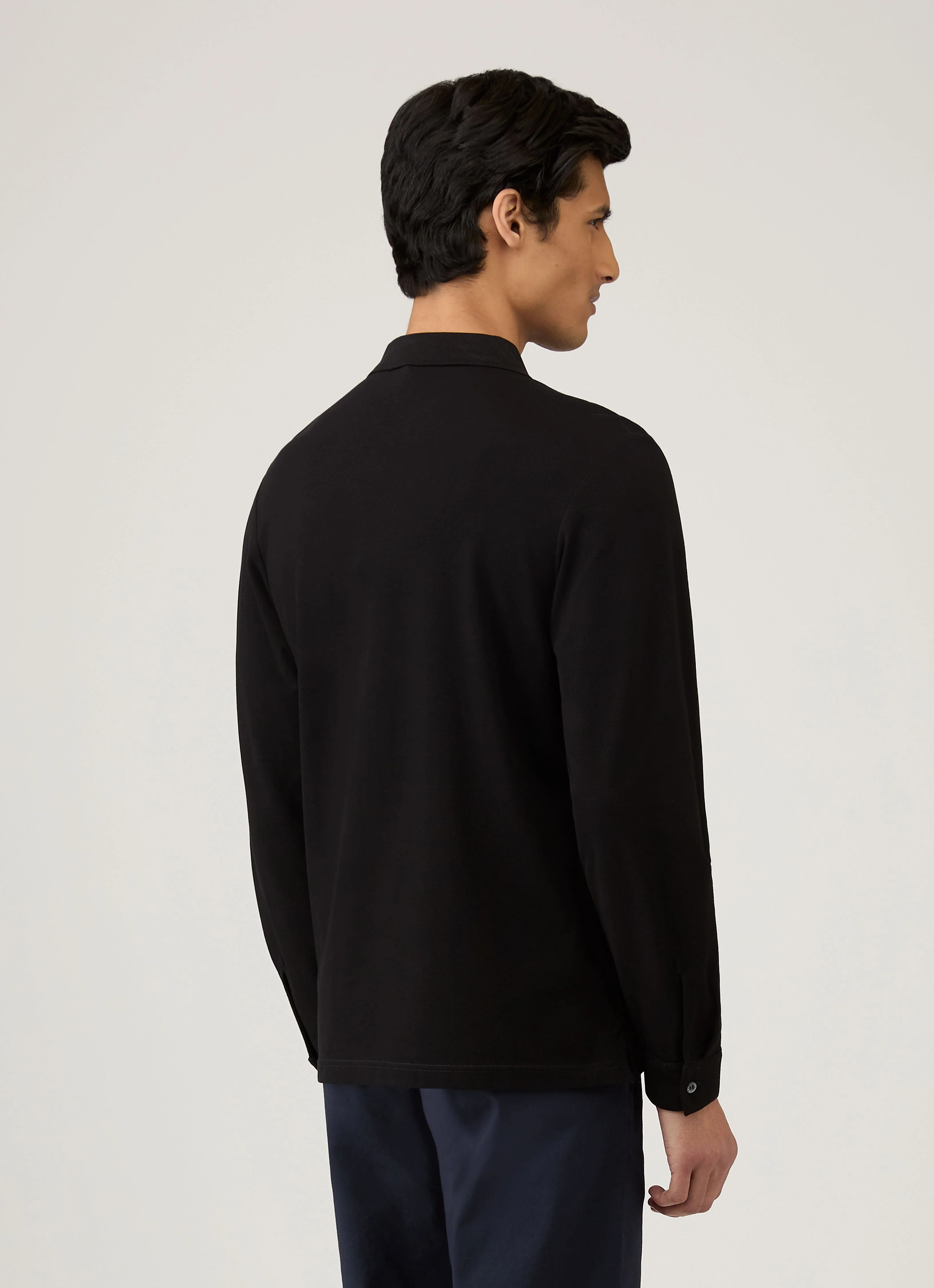 Men's Long Sleeve Piqué Polo Shirt in Black - Image 5