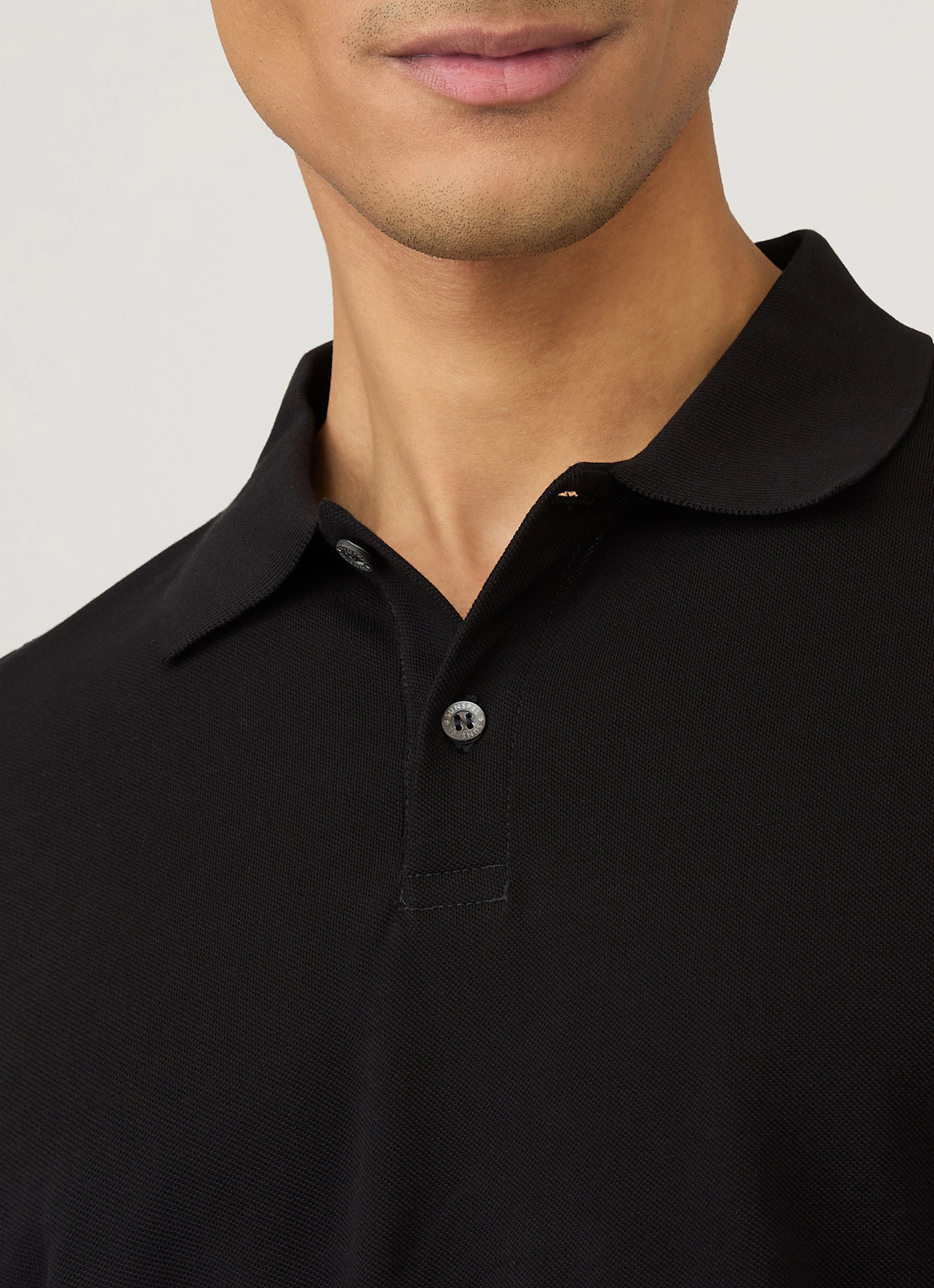 Men's Long Sleeve Piqué Polo Shirt in Black - Image 6
