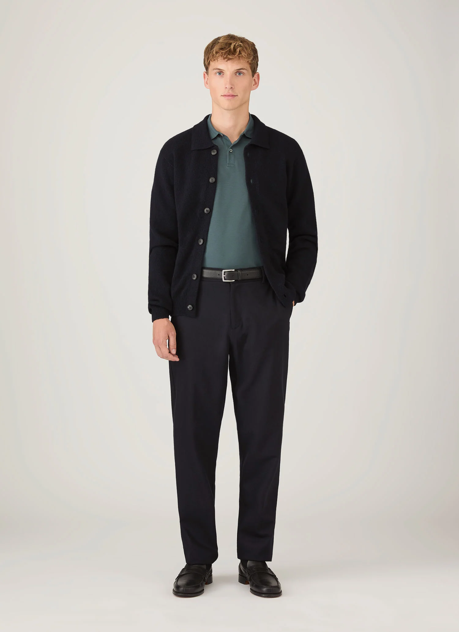 Men's Long Sleeve Piqué Polo Shirt in Dark Petrol - Image 3