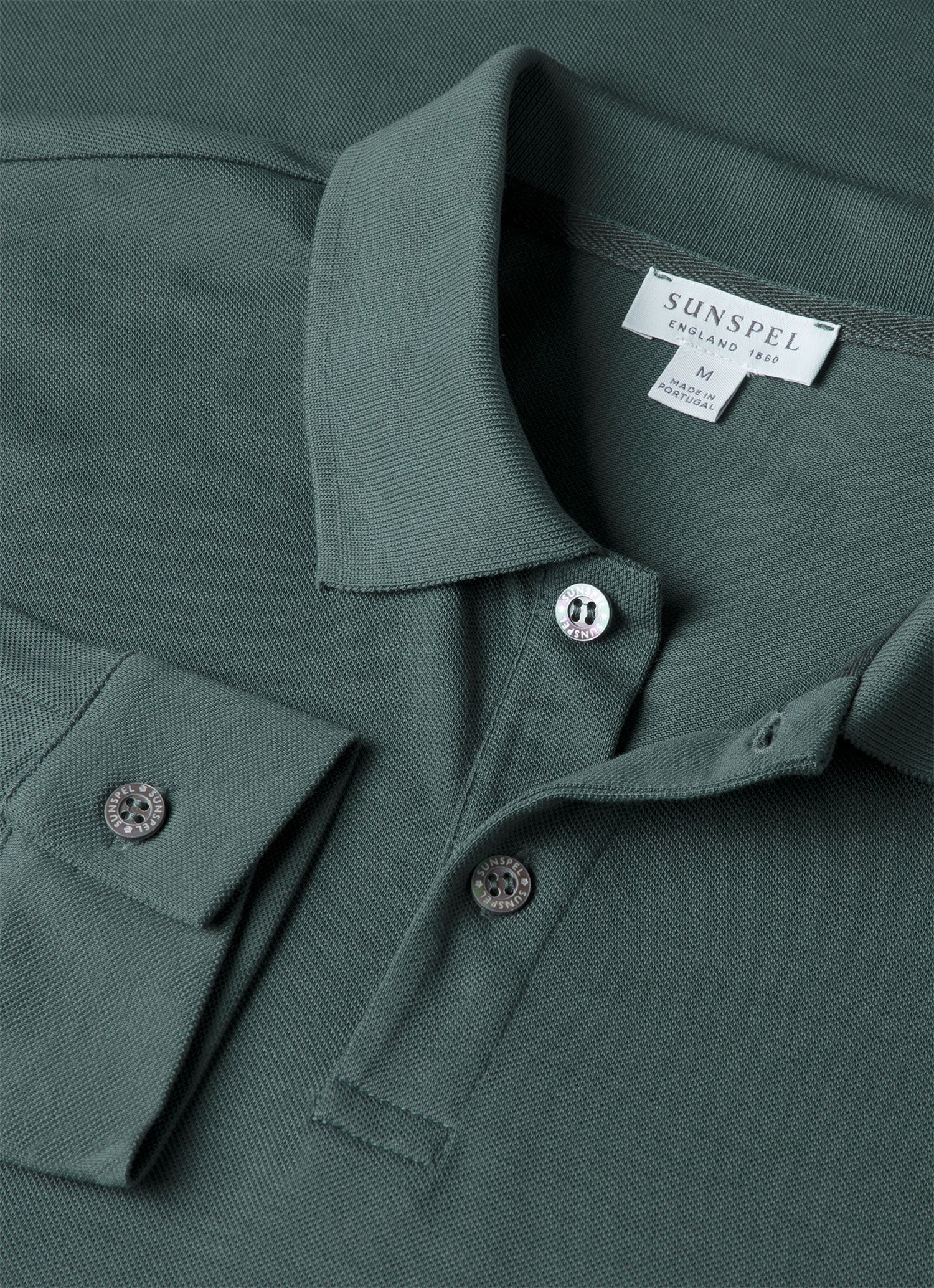 Men's Long Sleeve Piqué Polo Shirt in Dark Petrol - Image 4