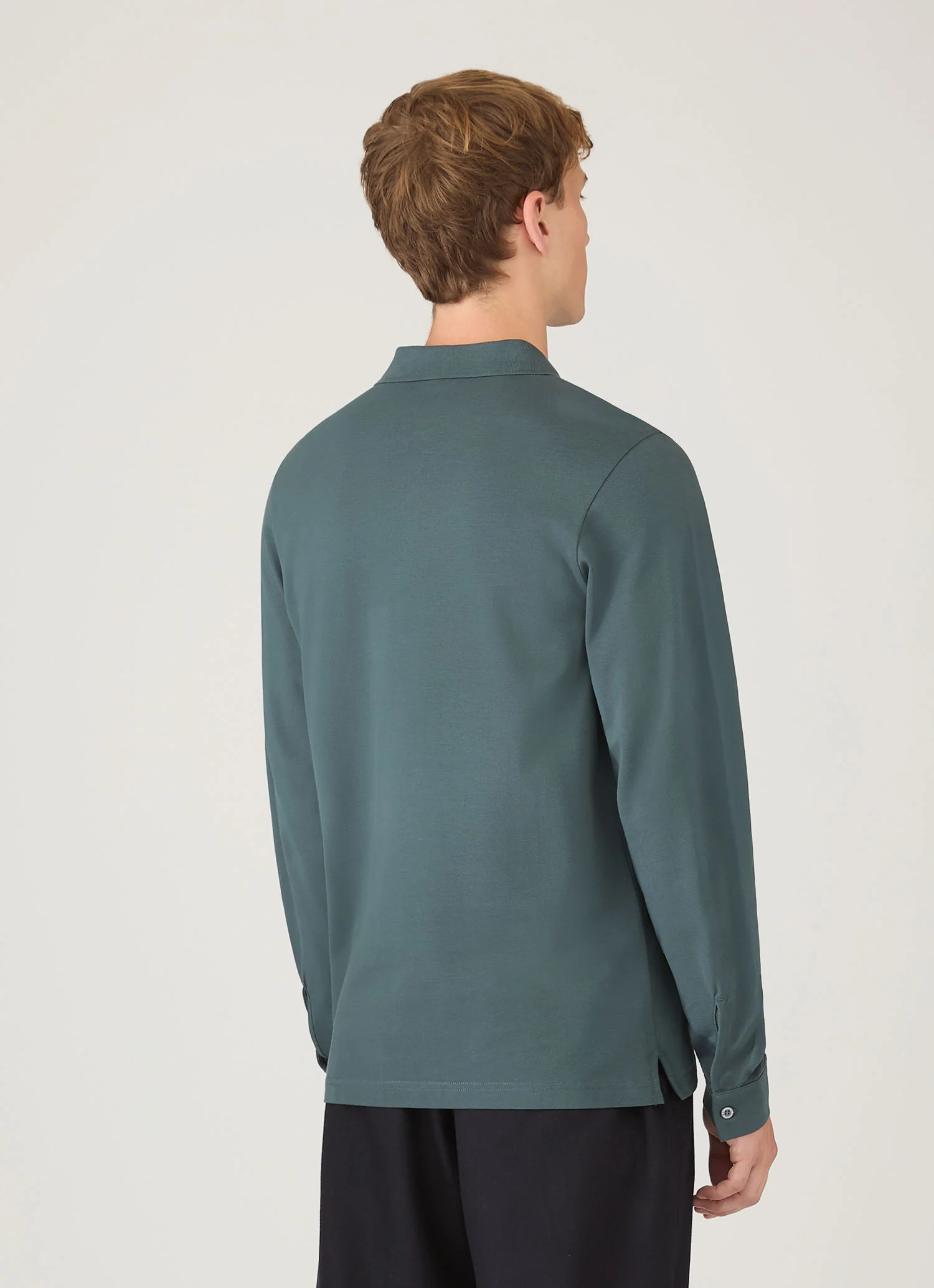 Men's Long Sleeve Piqué Polo Shirt in Dark Petrol - Image 5