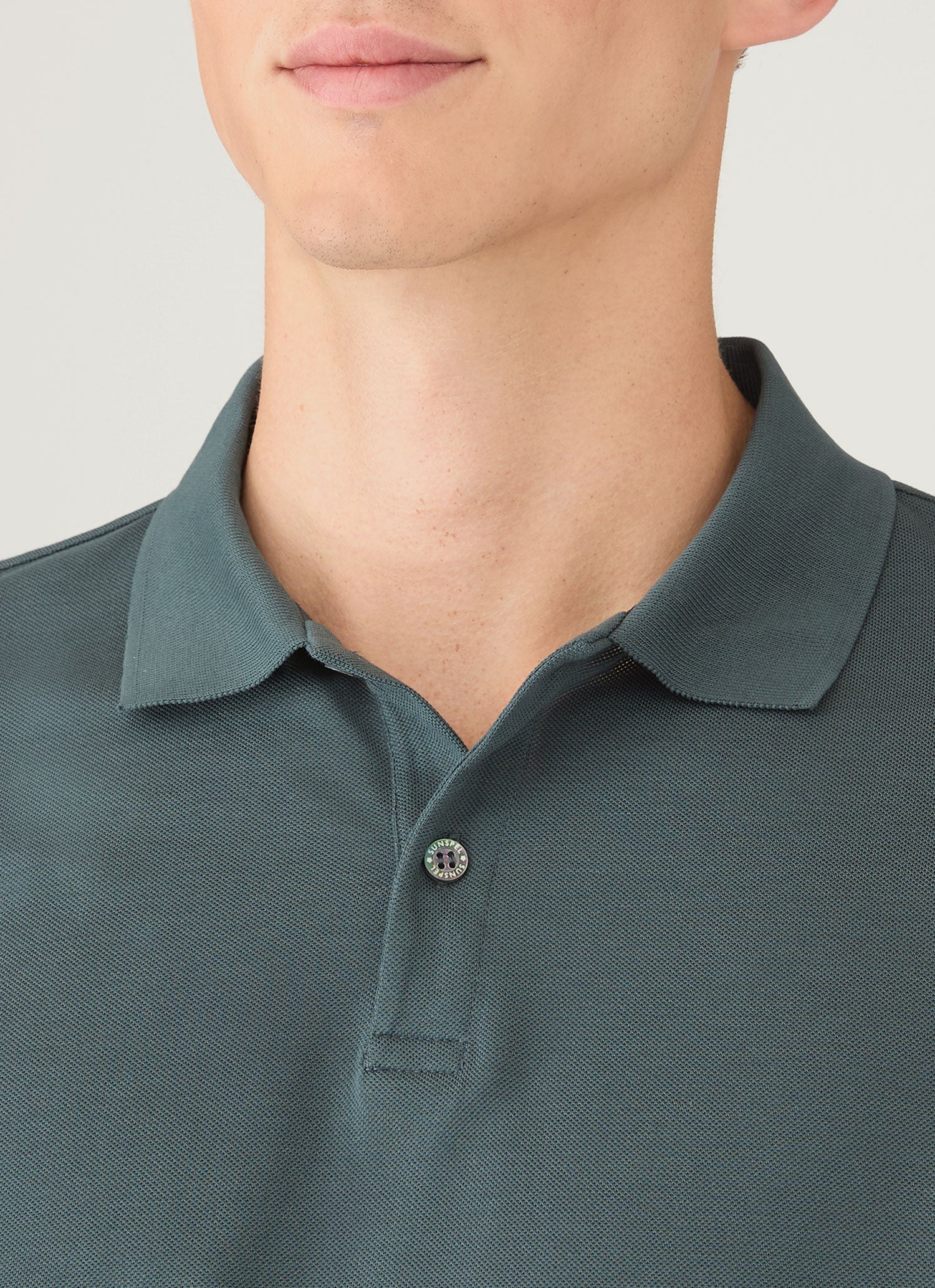 Men's Long Sleeve Piqué Polo Shirt in Dark Petrol - Image 6