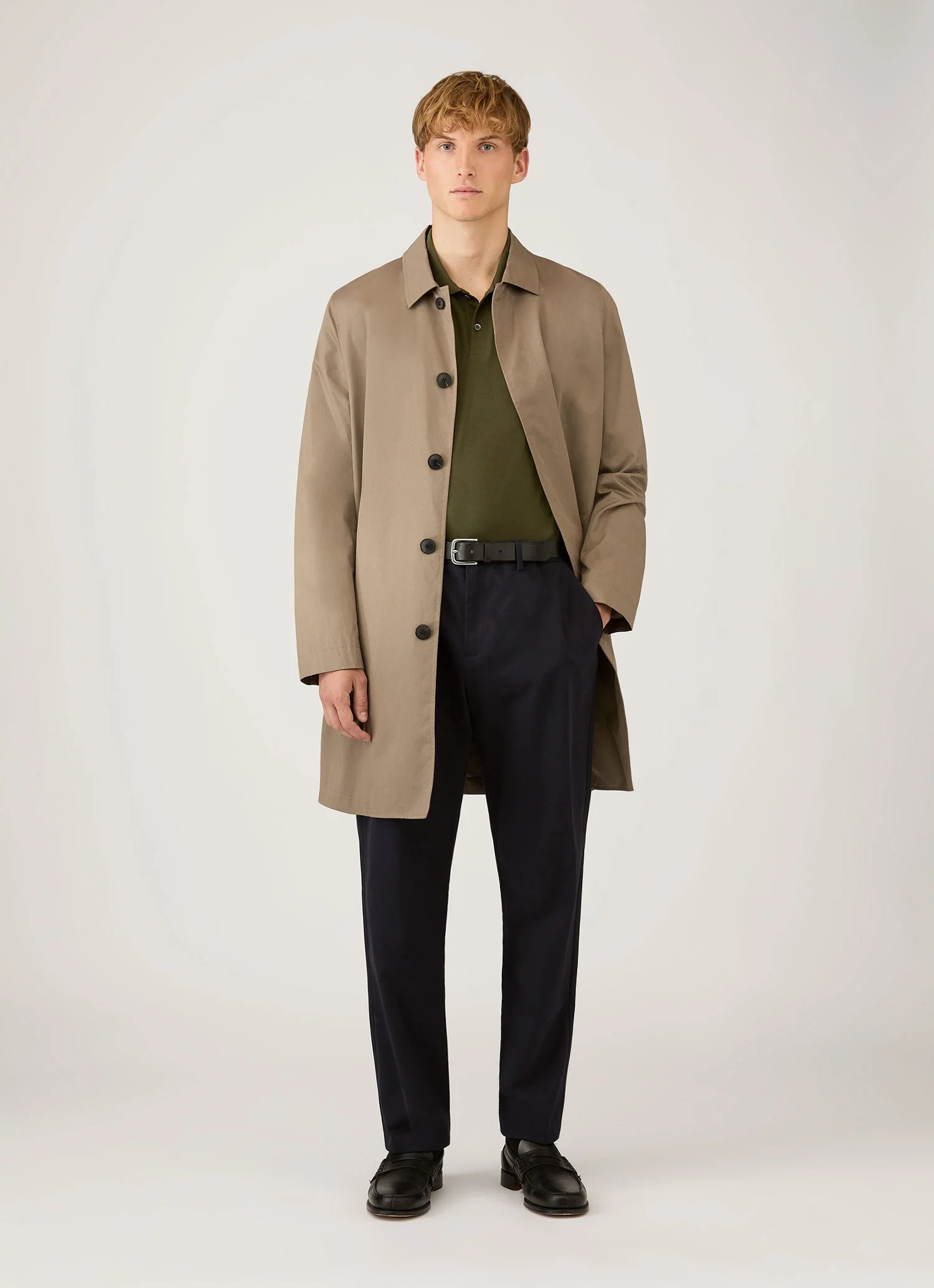 Men's Long Sleeve Piqué Polo Shirt in Deep Olive - Image 3
