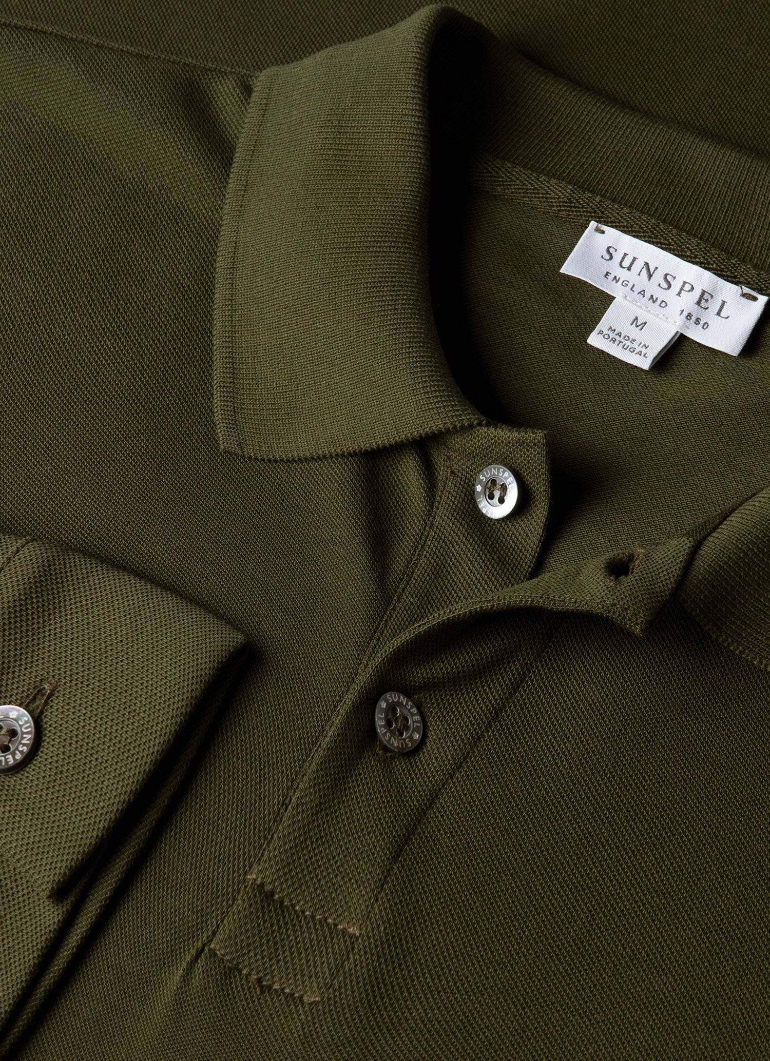 Men's Long Sleeve Piqué Polo Shirt in Deep Olive - Image 4