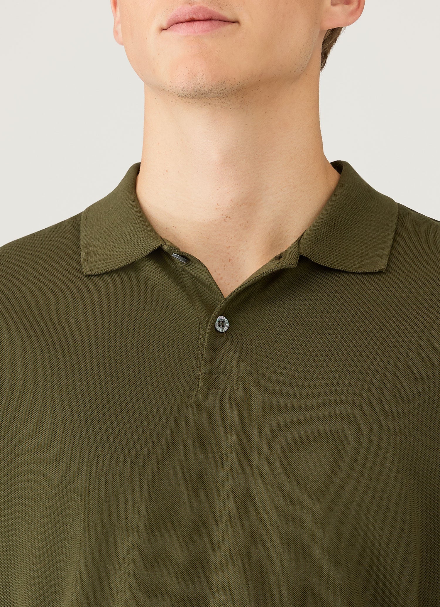 Men's Long Sleeve Piqué Polo Shirt in Deep Olive - Image 6