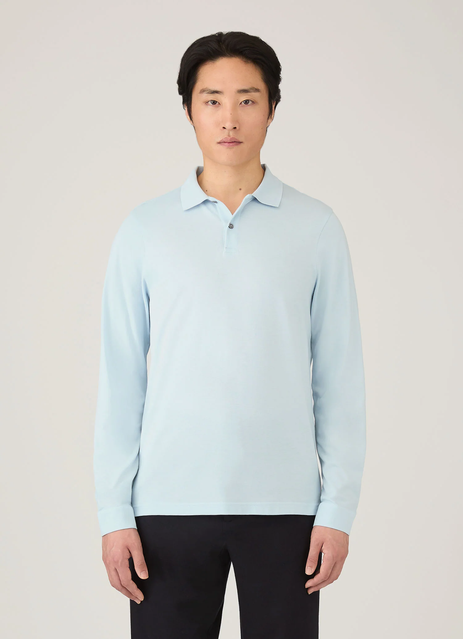Men's Long Sleeve Piqué Polo Shirt in Frost Blue - Image 2